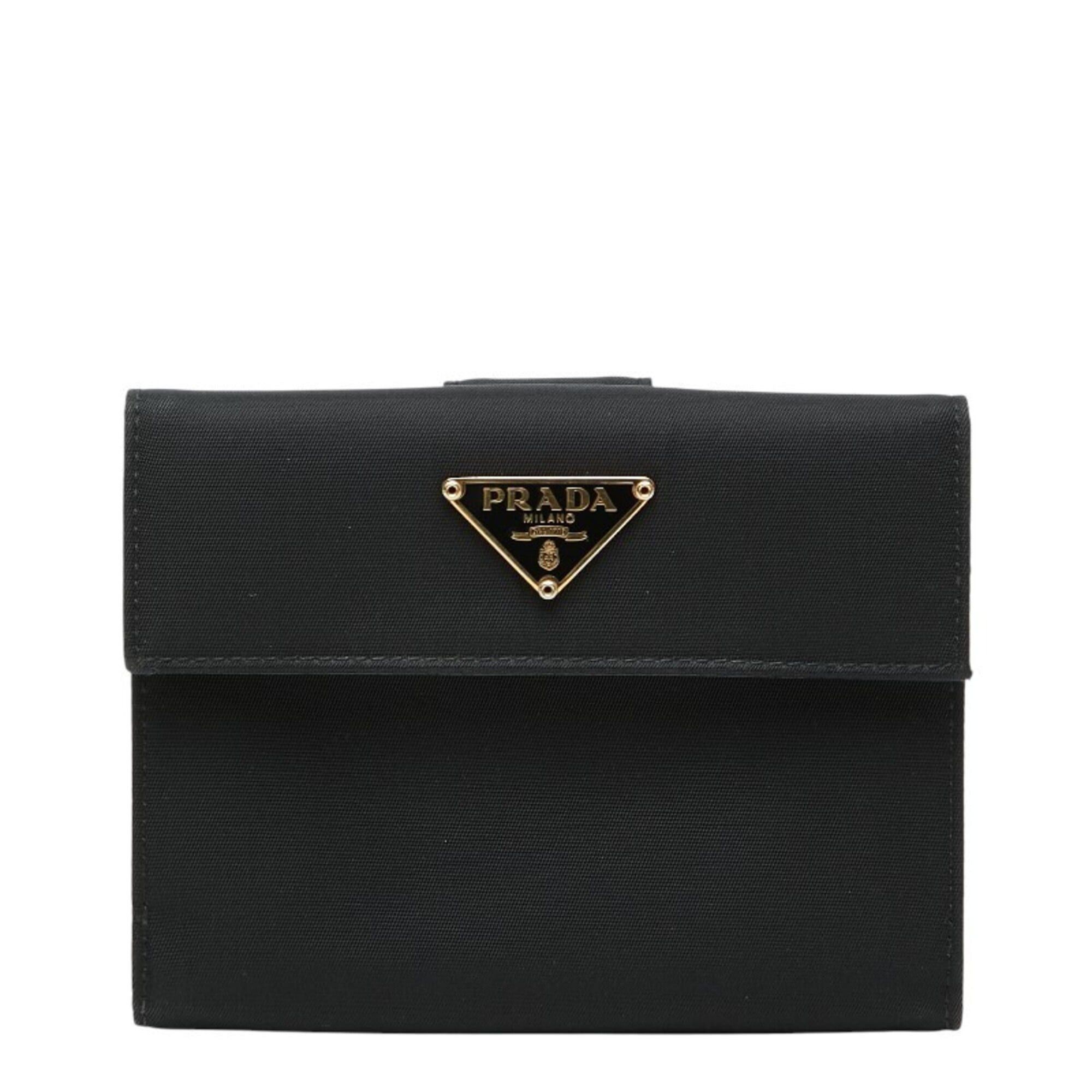 Prada Prada Triangle Logo Plate Bi-fold Wallet Black Nylon Women's PRADA Size ONE SIZE - 1 Thumbnail