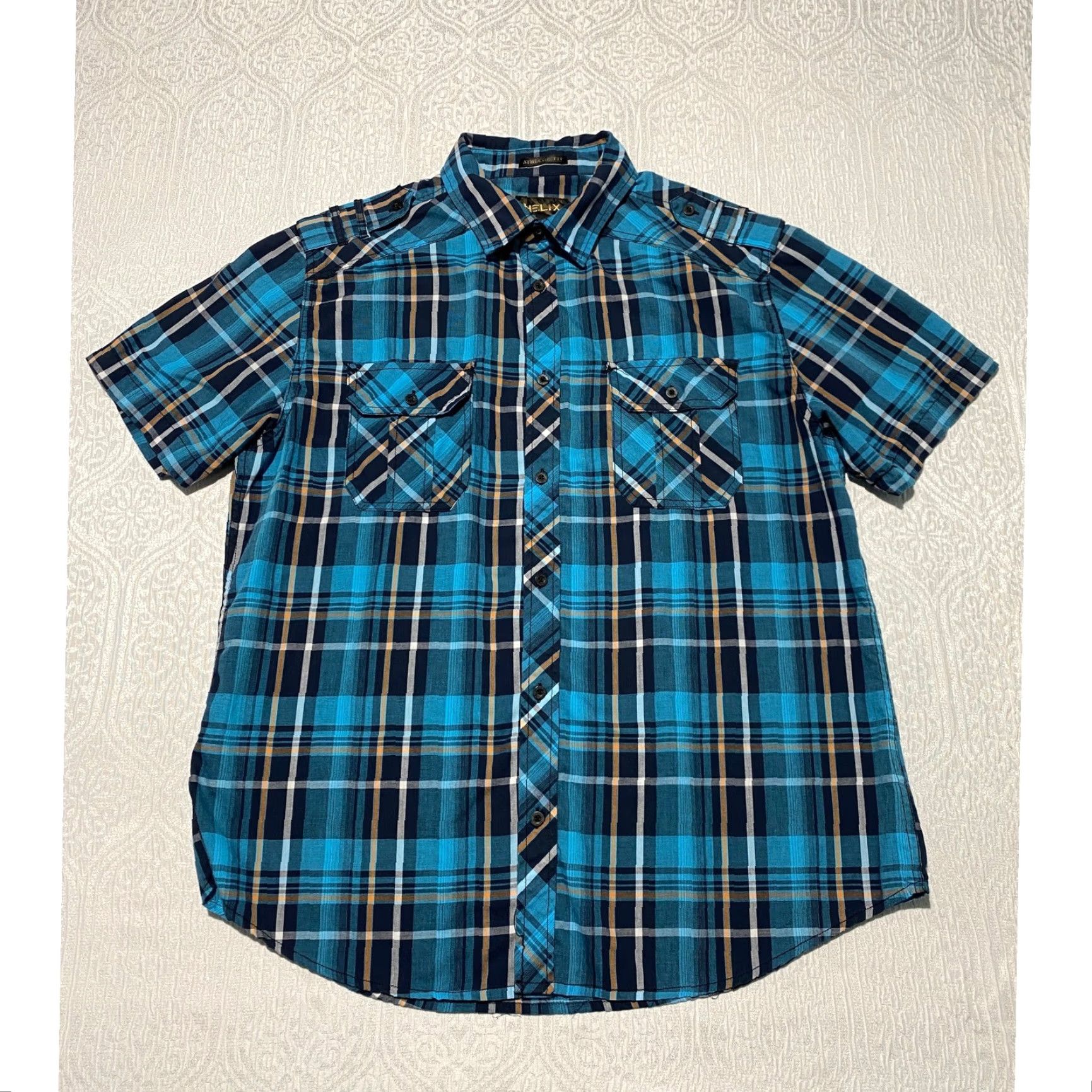 Vintage Helix Mens XL Athletic Fit Plaid Short Sleeve Shirt Blue Pockets Size US XL / EU 56 / 4 - 2 Thumbnail
