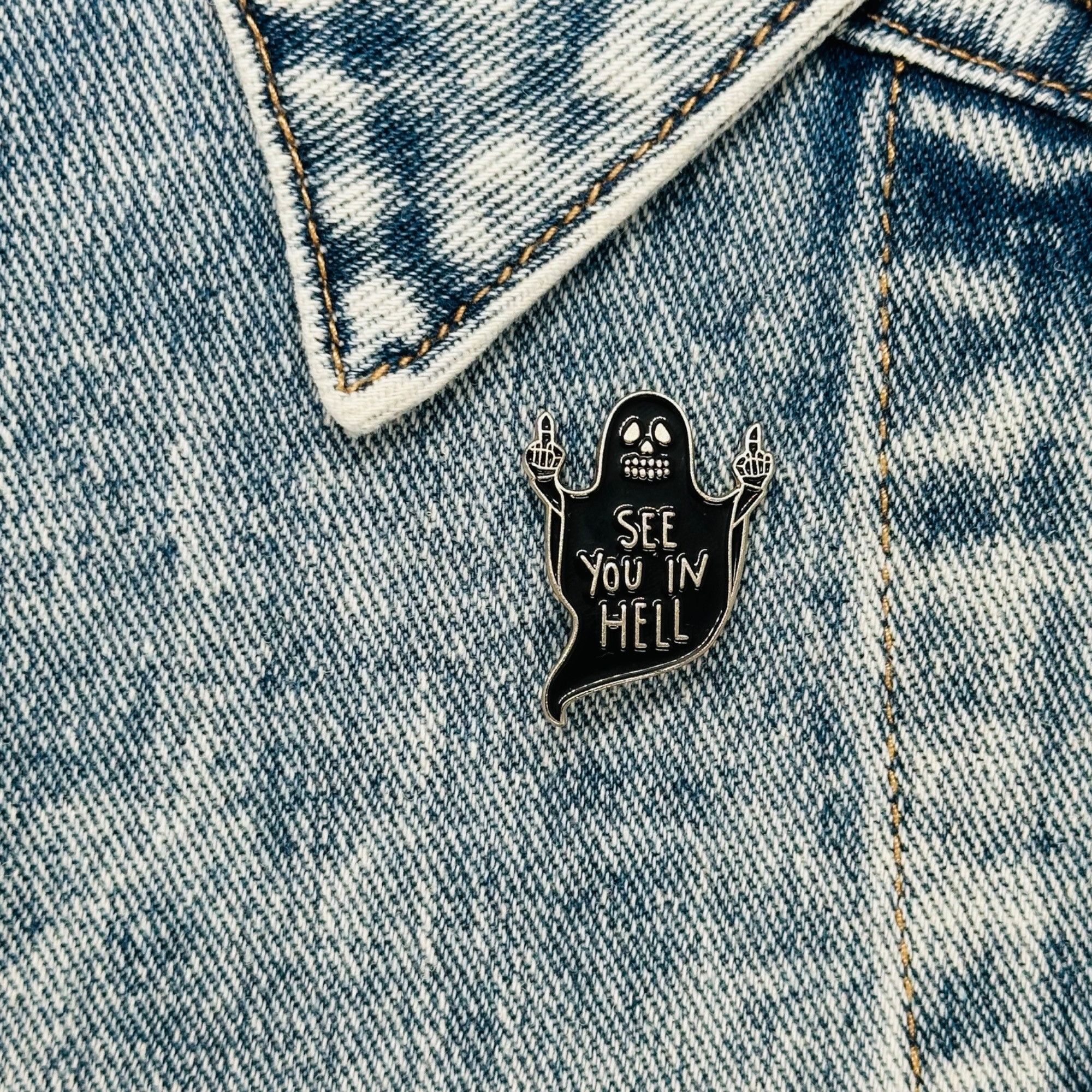 Other "See You In Hell" Ghost Middle Finger Enamel Pin Badge Hallo Size ONE SIZE - 1 Thumbnail