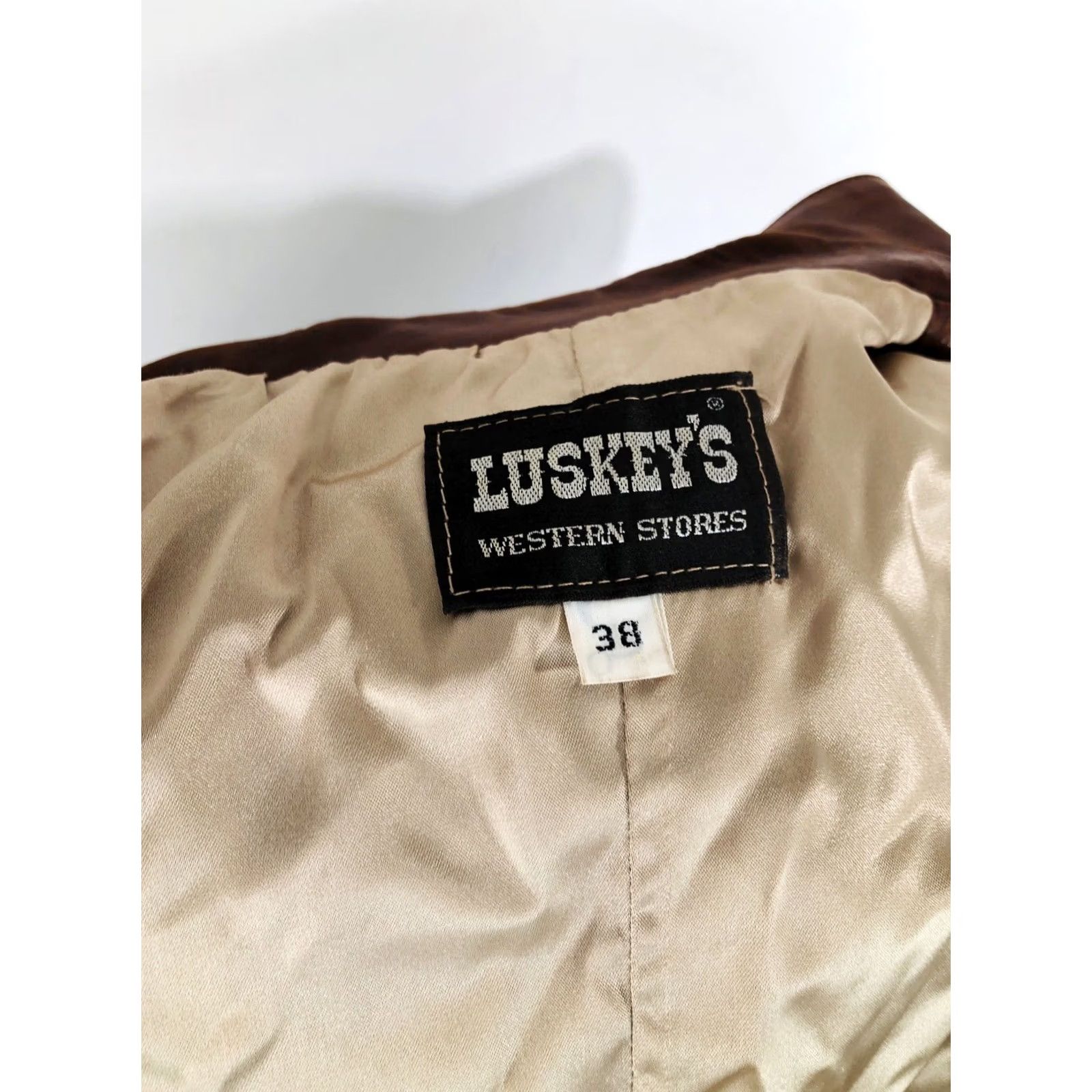 Vintage LUSKEY'S WESTERN STORES Vintage LEATHER Mens 38 Cowboy Blazer Brown Western Theme Jacket Size 38R - 7 Thumbnail