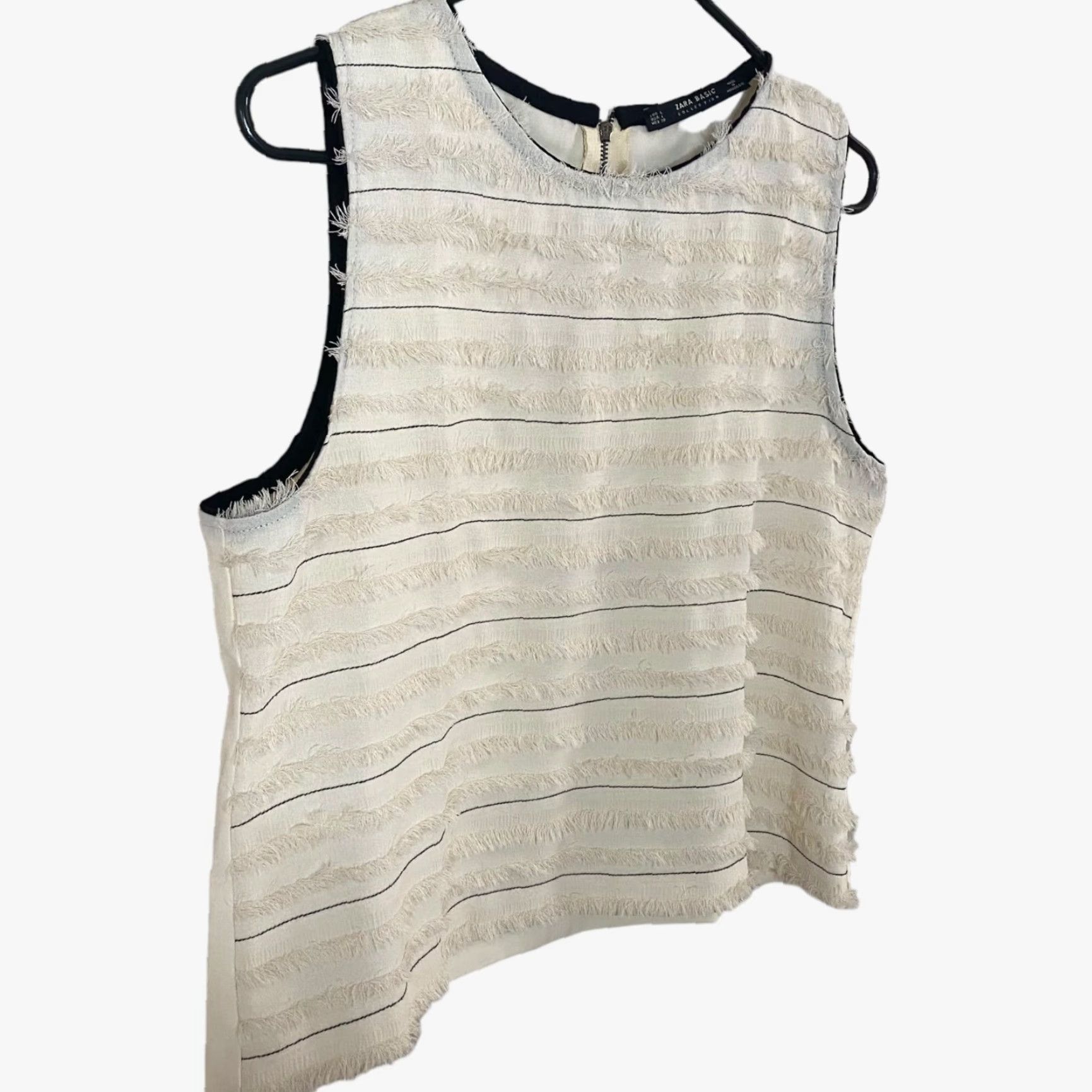 Zara Zara Blouse Adult Large Cream Fringe Sleeveless Tank Zip-Back Womens Size L / US 10 / IT 46 - 4 Thumbnail
