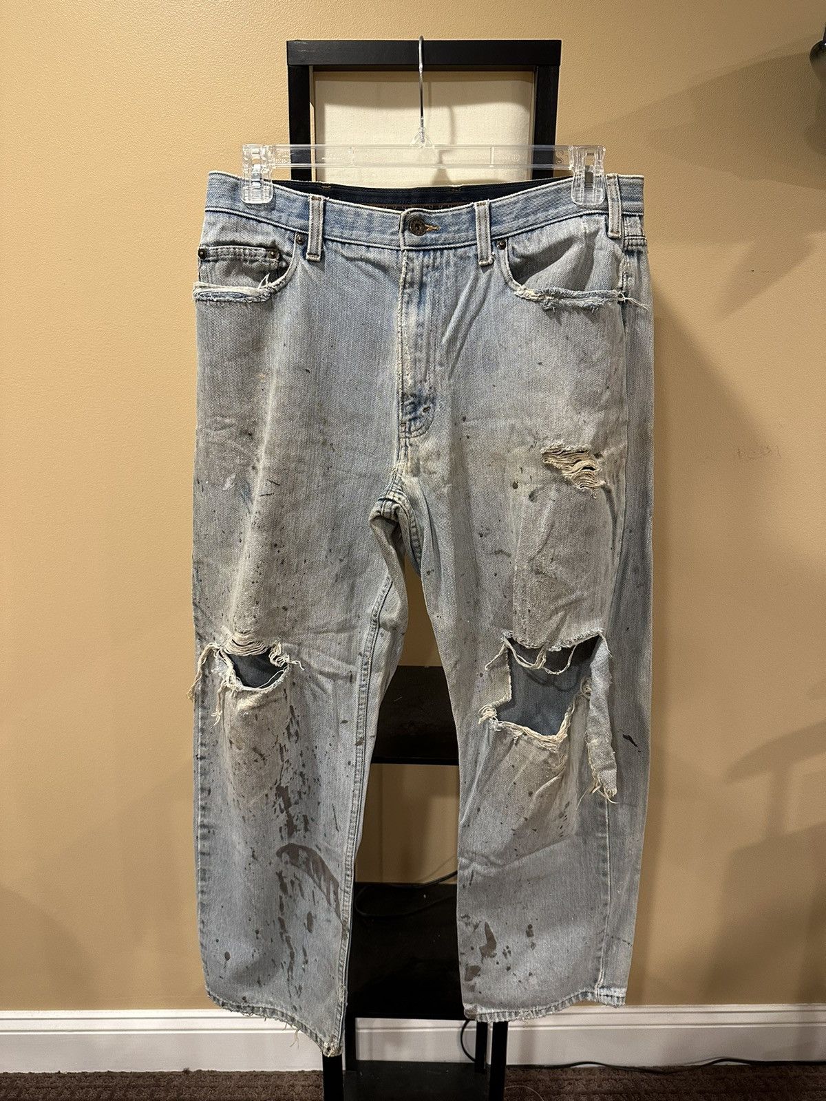 Haggar × Vintage Vintage Haggar Blue Thrash Distressed Painter Denim Jeans Size US 36 / EU 52 - 3 Thumbnail