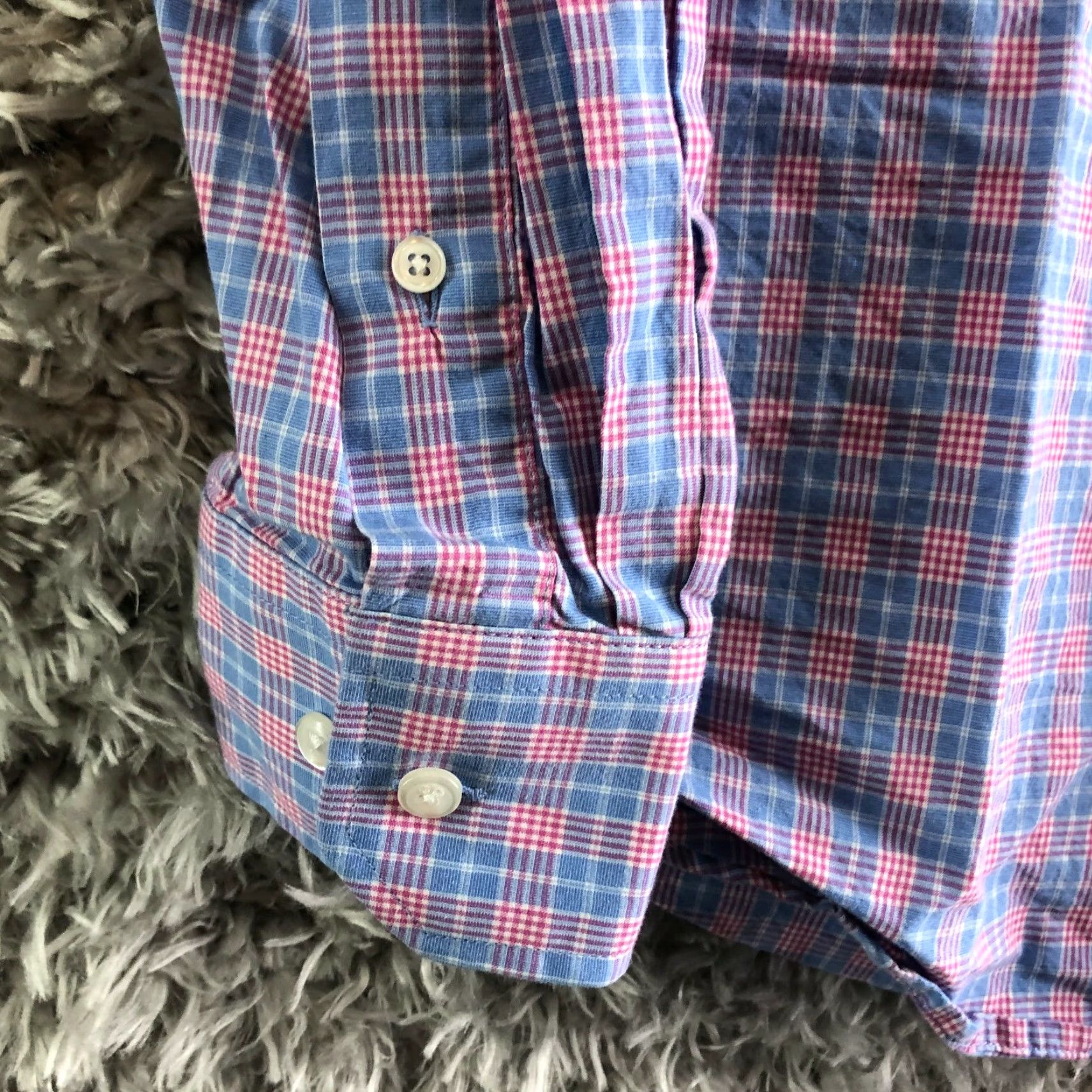 Vintage Alan Flusser Mens Large Long Sleeve Blue Plaid Spread Collar Shirt Size US L / EU 52-54 / 3 - 2 Thumbnail