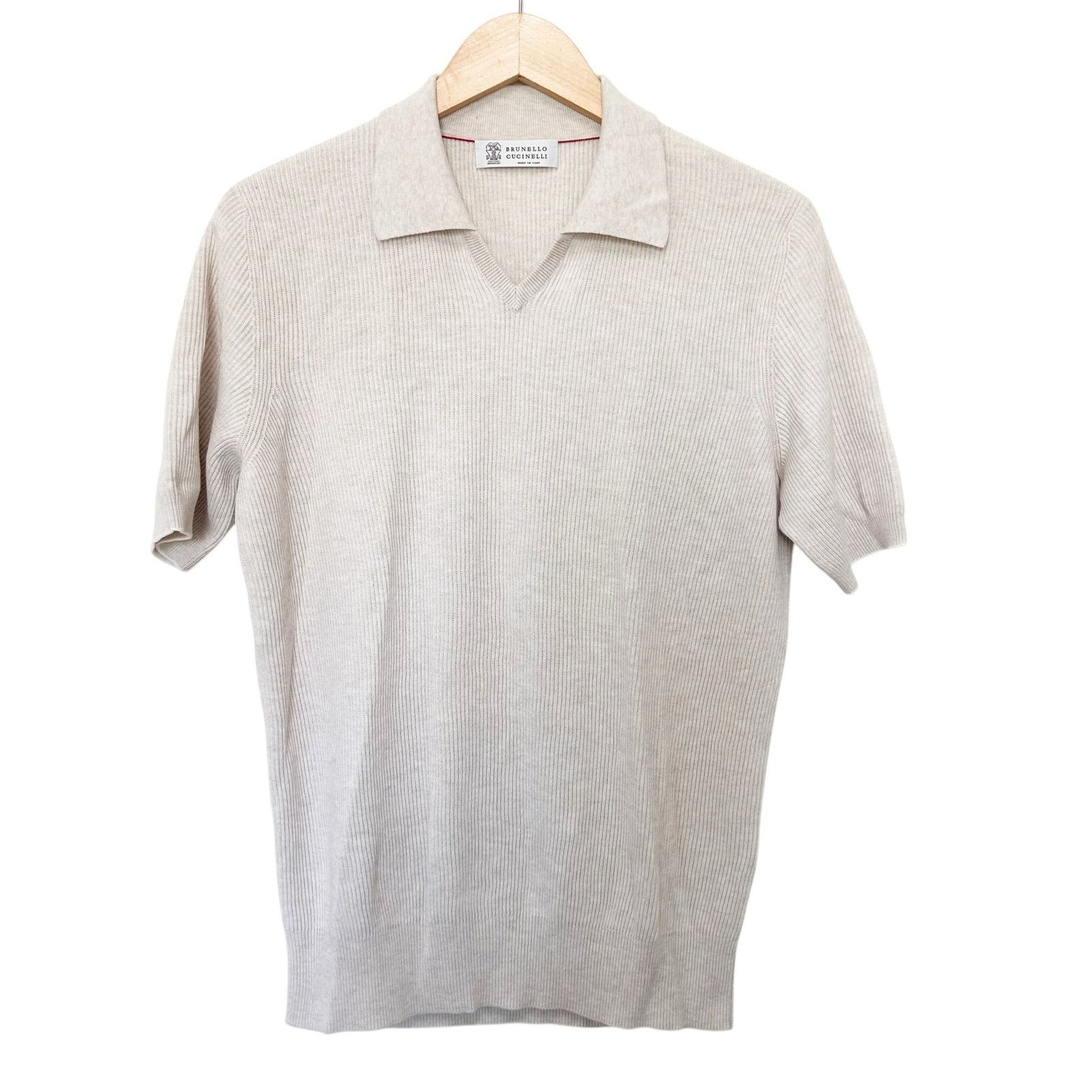 Brunello Cucinelli Brunello Cucinelli Cream Ribbed Knit Polo Sweater Sz 46 Size US S / EU 44-46 / 1 - 1 Thumbnail