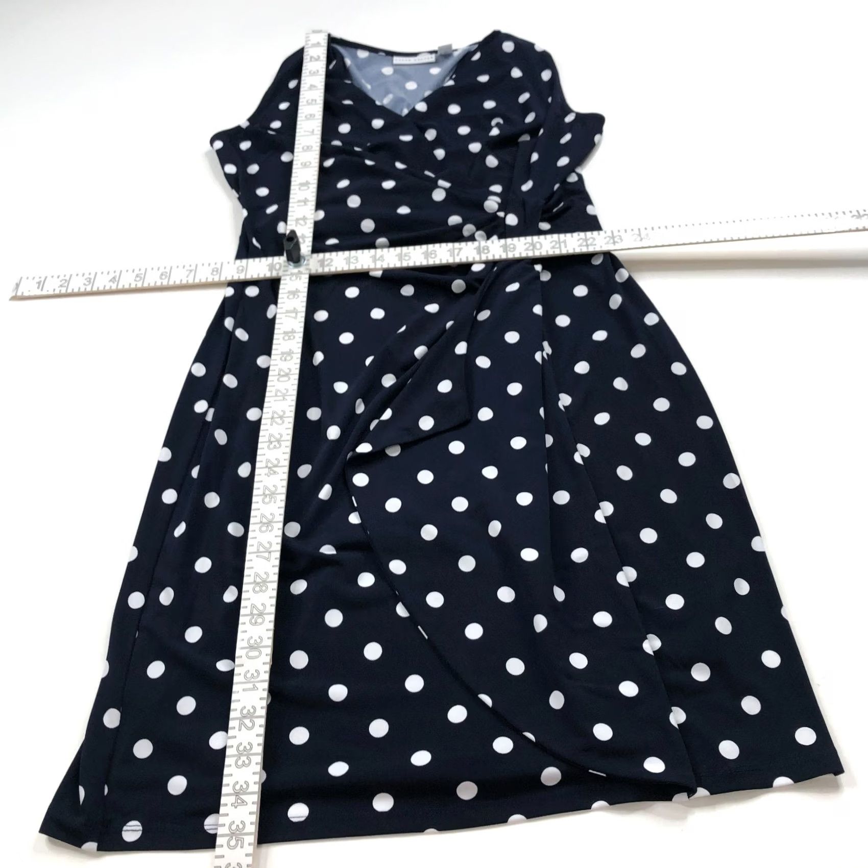 Vintage Susan Graver Polka Dot Blue Faux Wrap Dress Pettite XSP Sleeveless V-Neck A-Line Knee Length Womens PXS MINT Size XS / US 0-2 / IT 36-38 - 6 Thumbnail