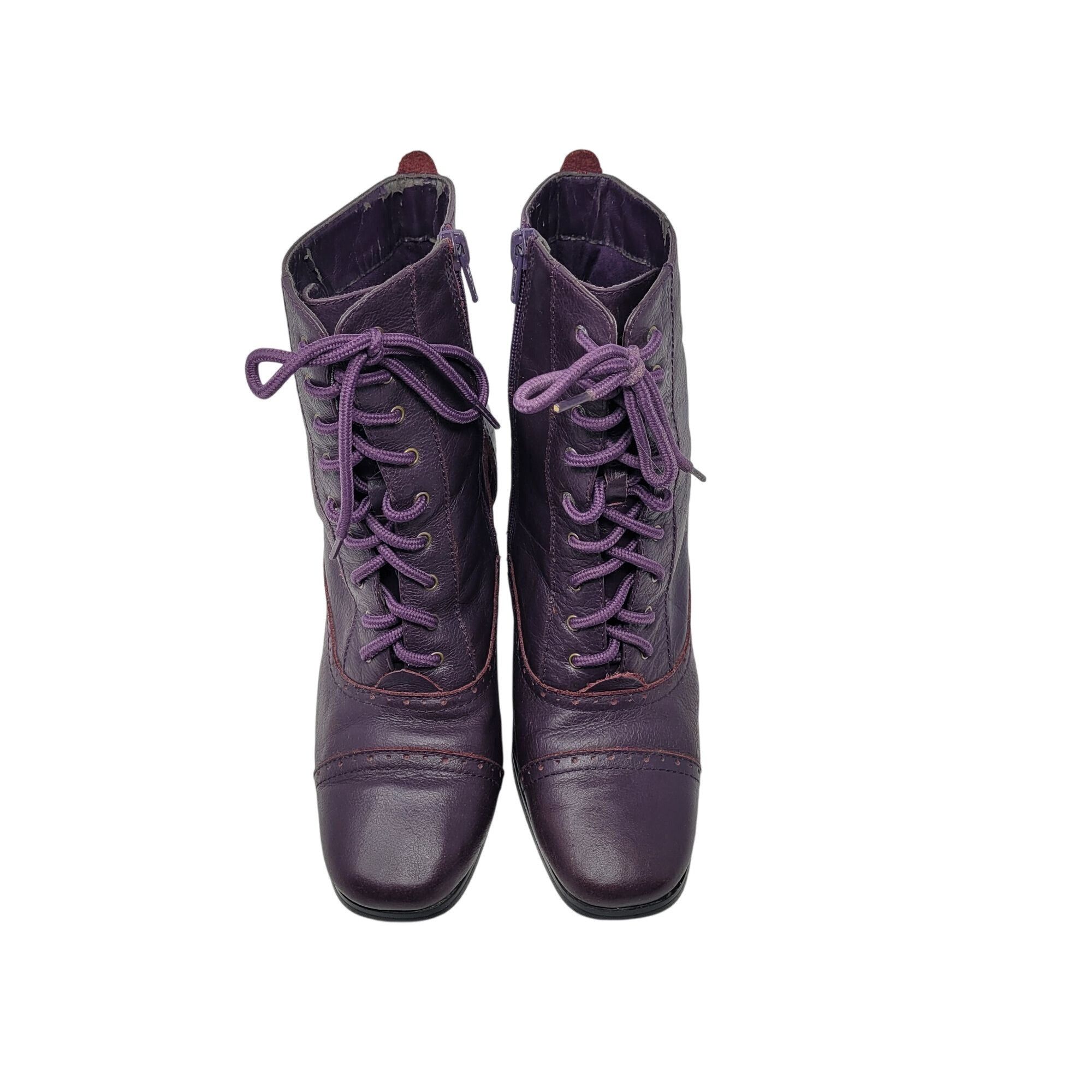 Vintage Vtg 80s Womens Eggplant Purple Leather Granny Boots Sz 6 Hee Size US 6 / IT 36 - 2 Thumbnail