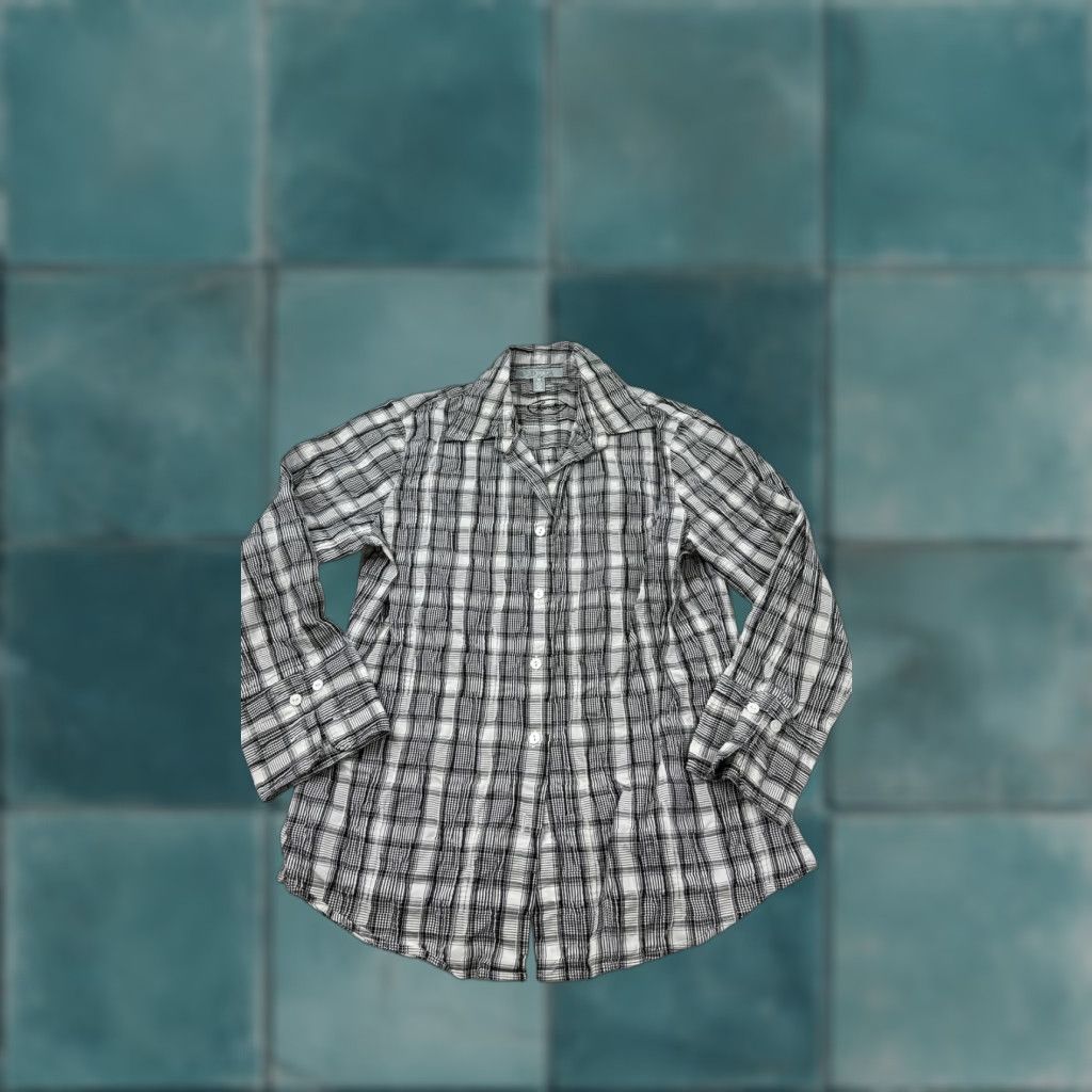 Vintage Foxcroft Shirt Womens 6 Black White Plaid Fitted Long Sleeve Button Front Size M / US 6-8 / IT 42-44 - 1 Thumbnail