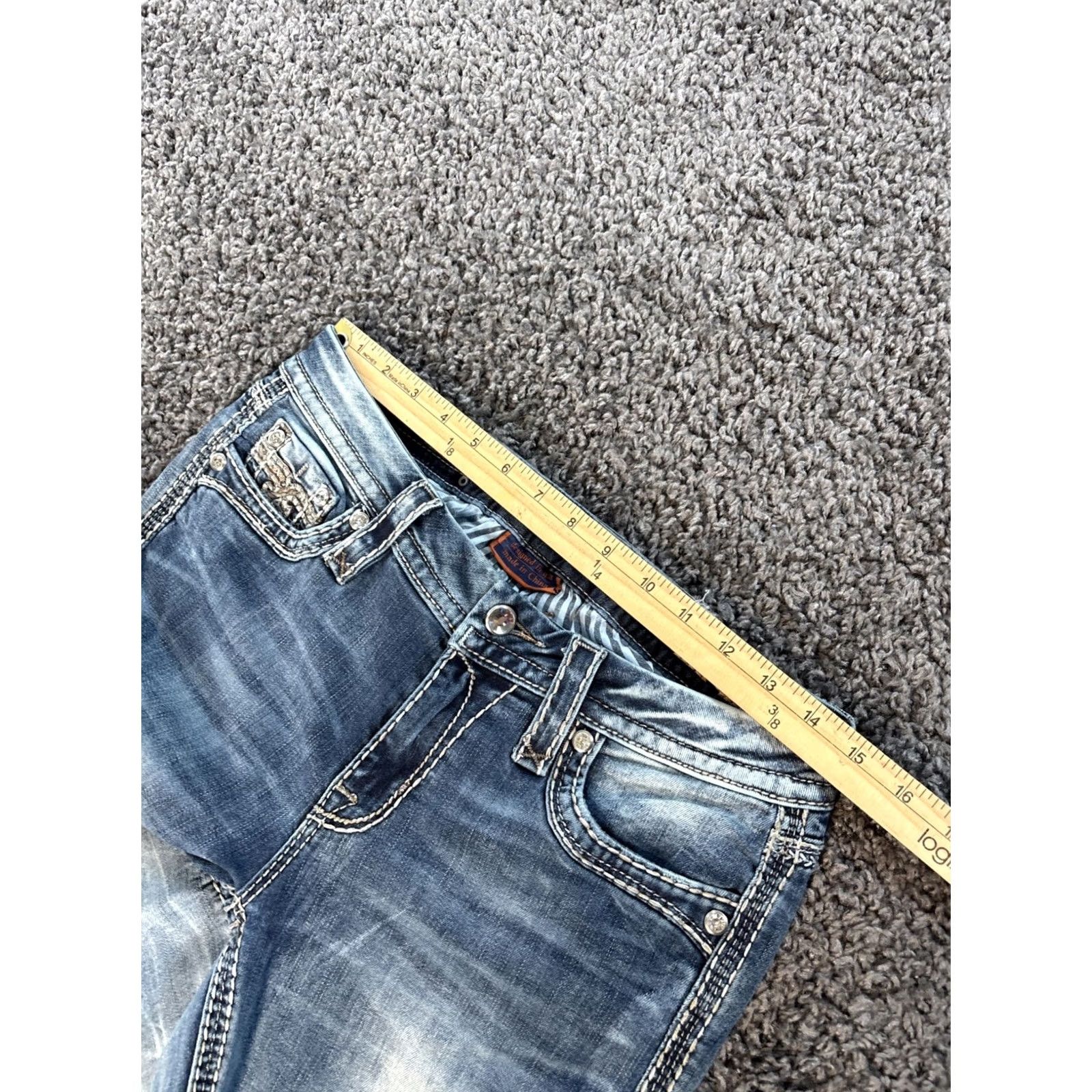 Vintage Rock Revival Karla Mid Rise Boot Jeans 28x23 Denim Rhinestone Cropped Womens Jeans Size 28" / US 6 / IT 42 - 7 Thumbnail