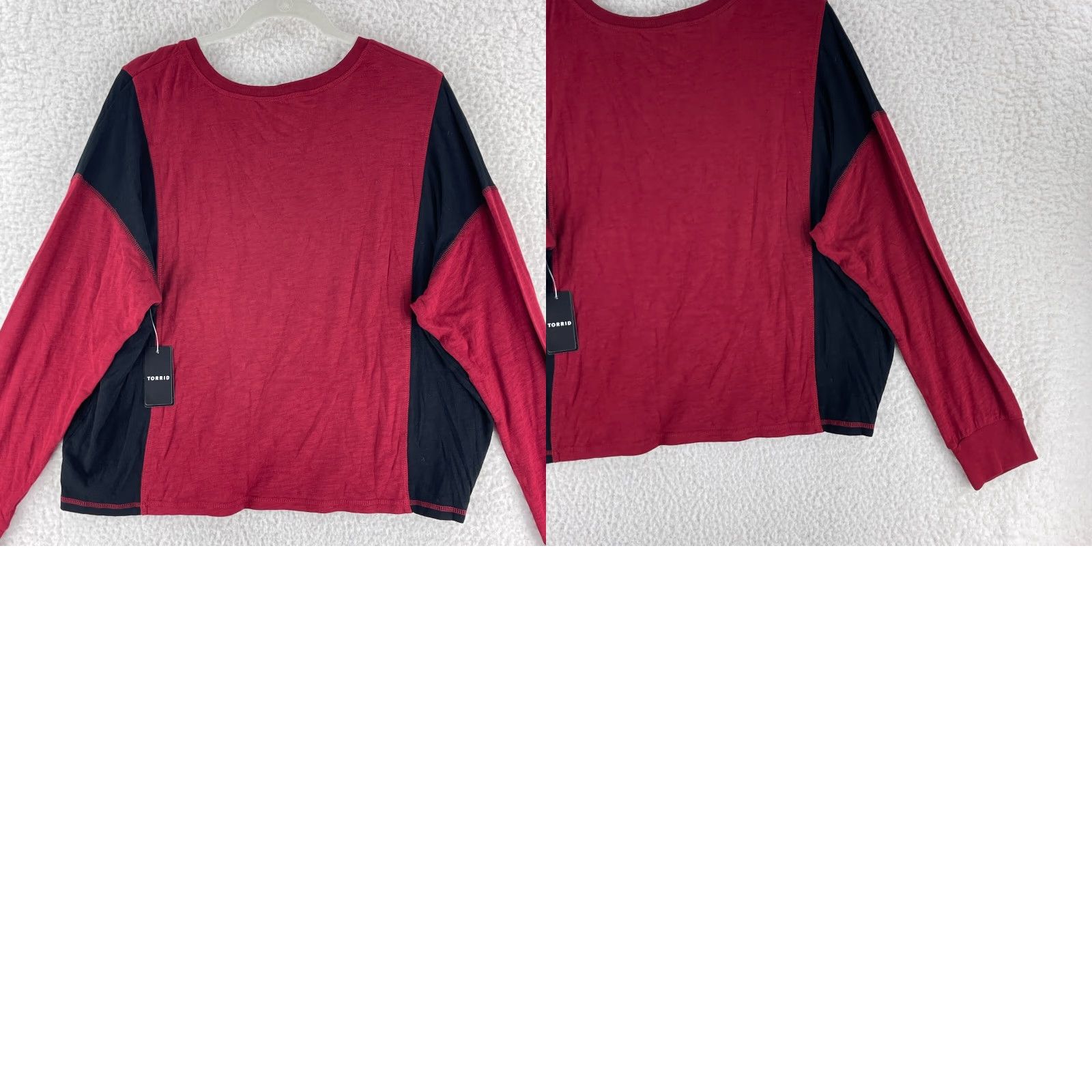 Torrid Torrid T-Shirt Slub V-Neck Long Sleeve Dolman Tee Womens Large Red Black Cotton Modal Size L / US 10 / IT 46 - 10 Thumbnail