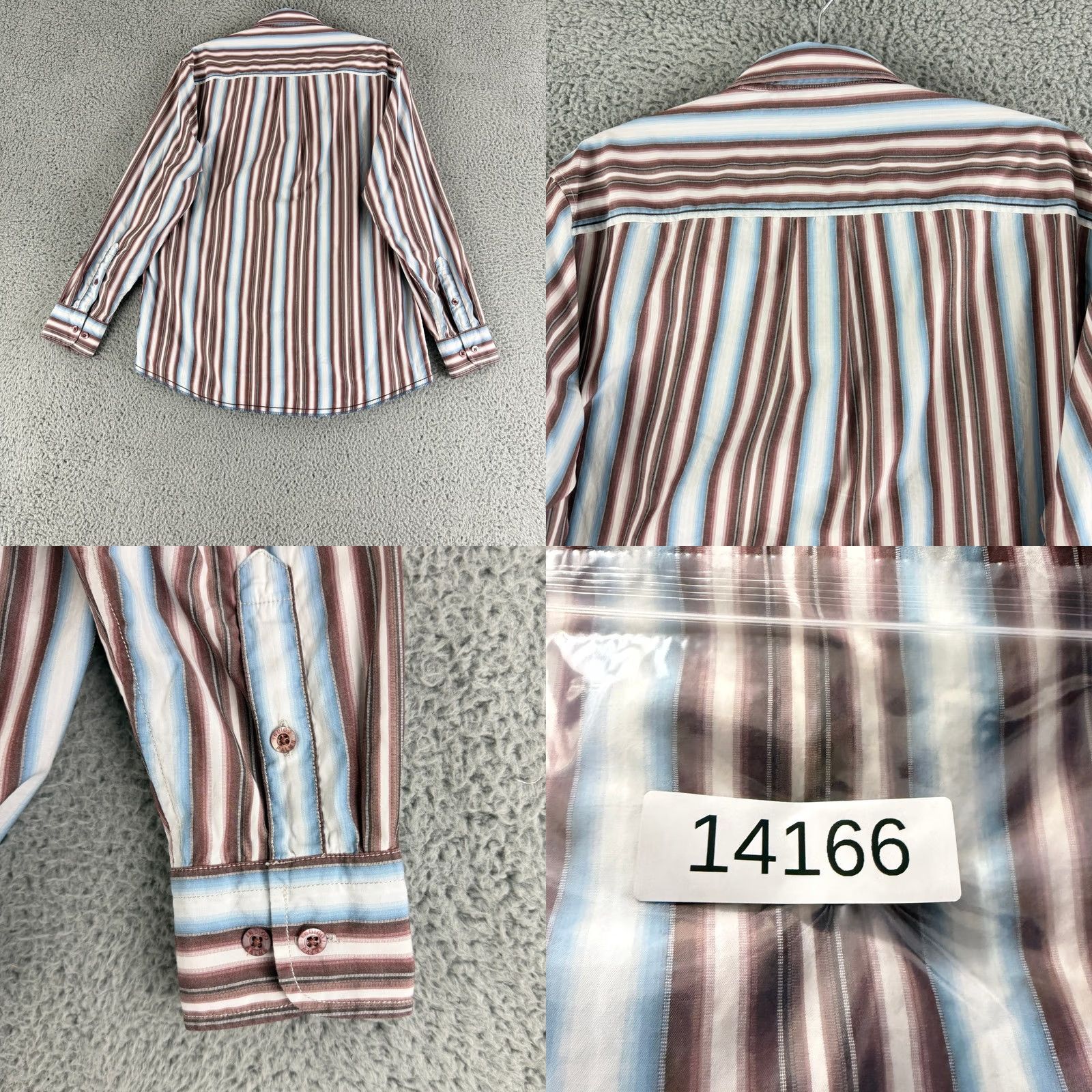 Vintage Indigo Palms Shirt Mens M Button-Up Long Sleeve Striped Cotton Brown Blue Size US M / EU 48-50 / 2 - 9 Thumbnail