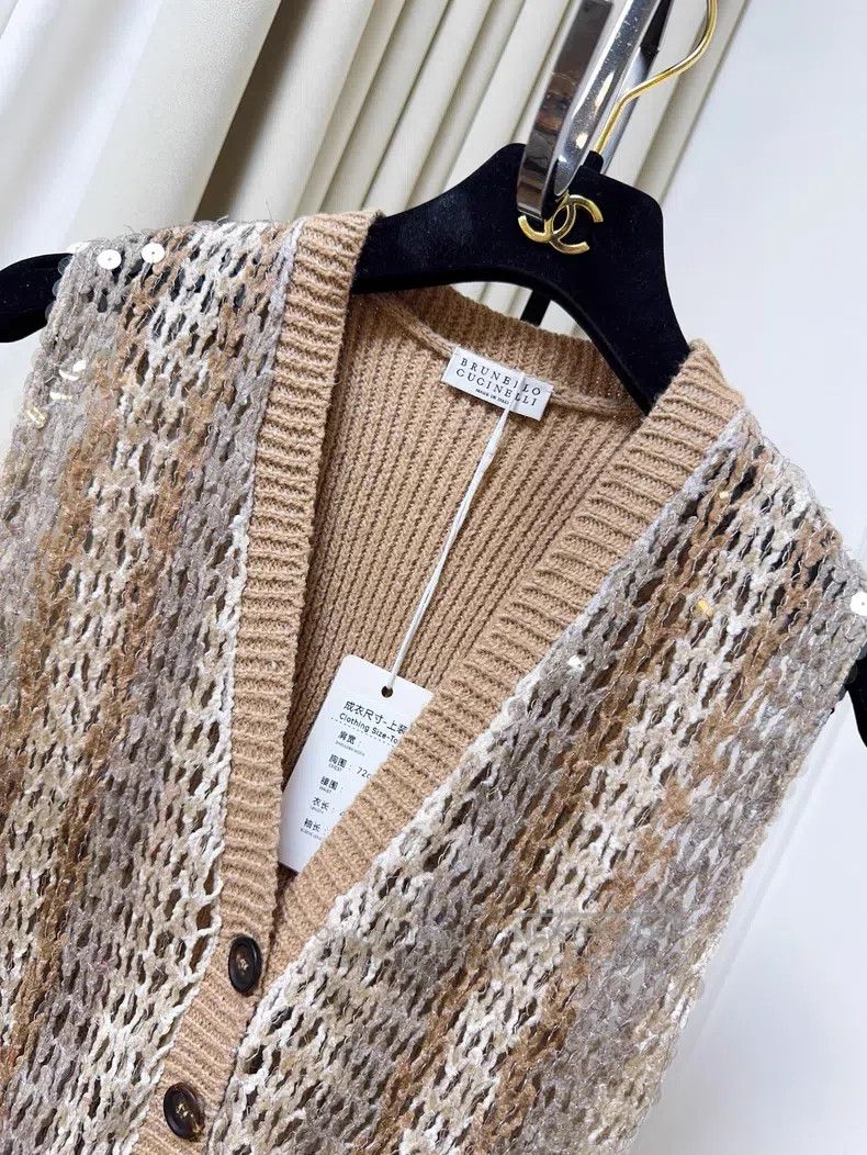 Brunello Cucinelli Brunello Cucinelli Caramel Khaki Color Mixed Sequin Knitte Size XS / US 0-2 / IT 36-38 - 6 Thumbnail