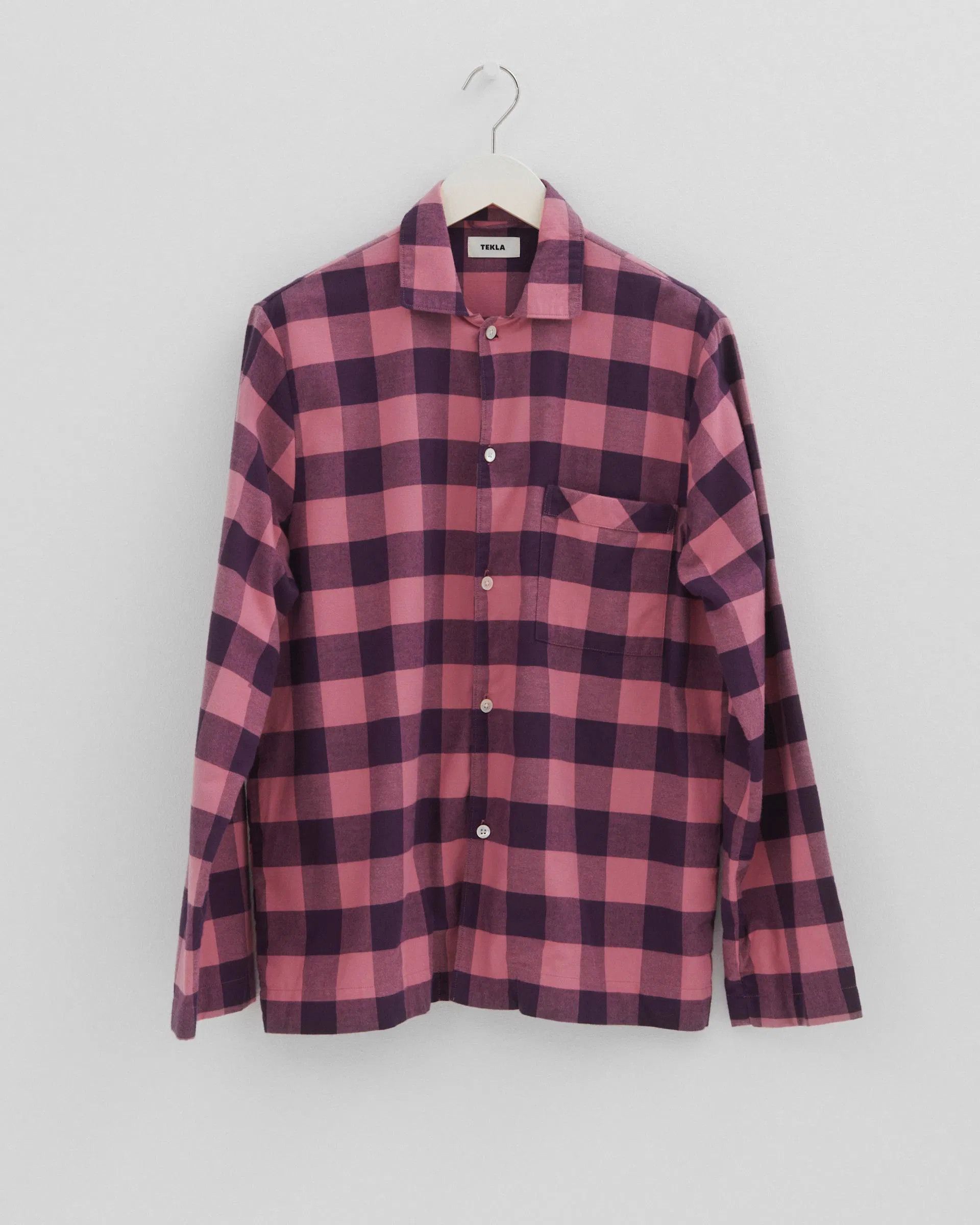 Tekla o1mle0325 Unisex Flannel Pyjamas Shirt in Pink Gingham Size US M / EU 48-50 / 2 - 1 Thumbnail
