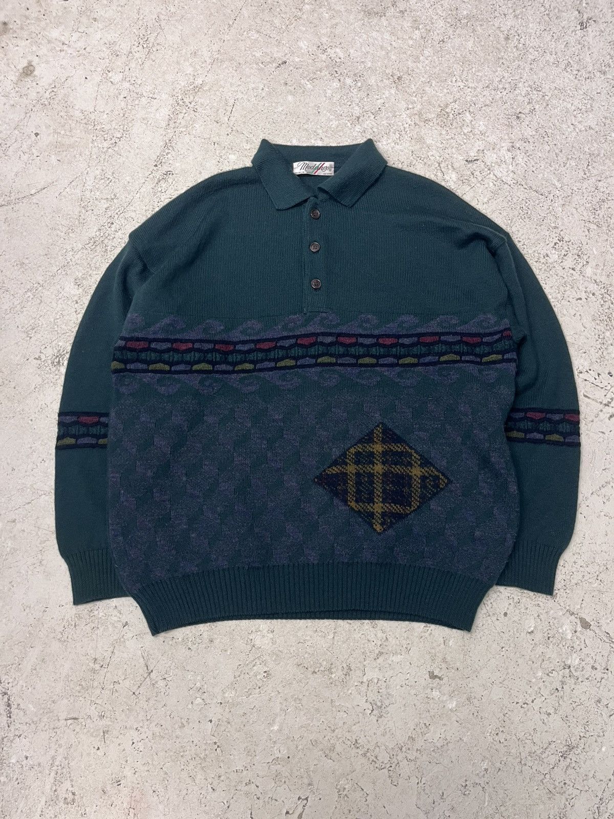 Vintage Vintage dark green knit sweater Size US XL / EU 56 / 4 - 2 Thumbnail