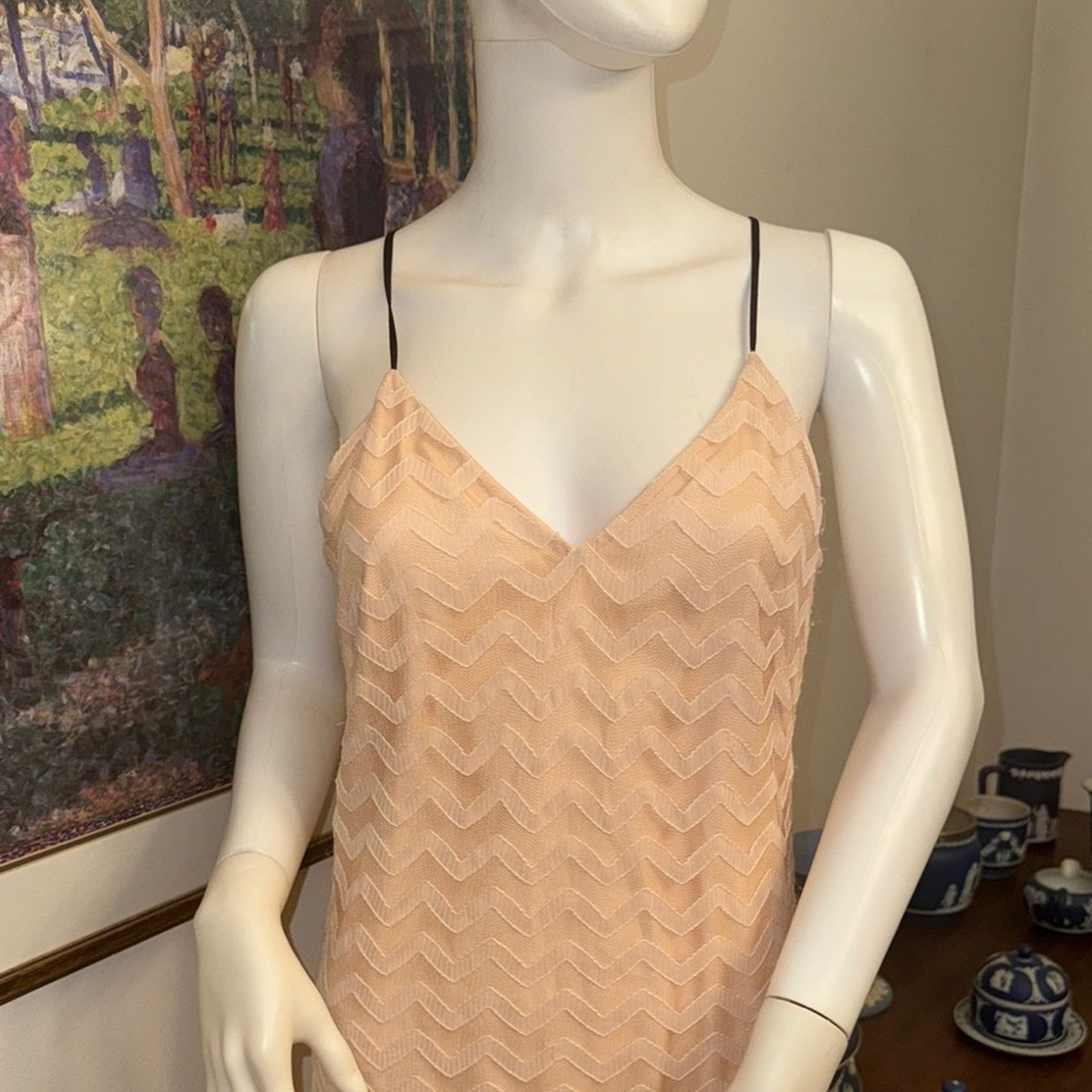 MILLY Milly Peach Lace Chevron Ruffle Mini Dress Size 2 Size XS / US 0-2 / IT 36-38 - 3 Thumbnail