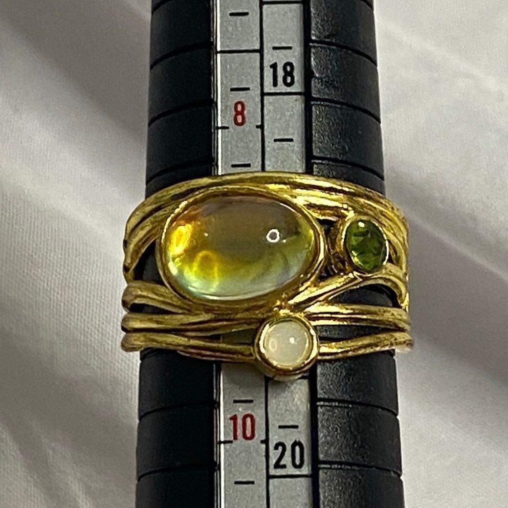 Other Boho Rainbow Moonstone & Peridot Gold Vermeil Ring 925 Size ONE SIZE - 6 Thumbnail