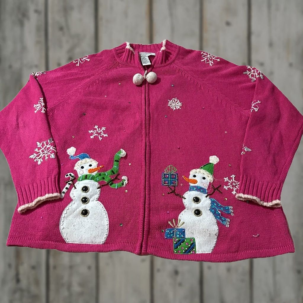 Vintage VINTAGE Heirloom Collectibles Pink Christmas Full Zip Sweater 2XL Women Cardigan 2XL Pink Christmas Size XXL / US 16-18 / IT 52-54 - 1 Thumbnail