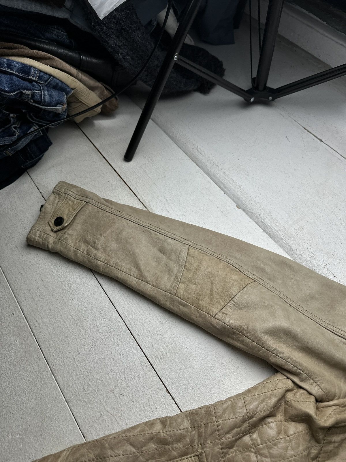Other 🚨Y2K RICK OWENS TYPE DIRTY SLIM FIT ZIP LEATHER JACKET Size L / US 10 / IT 46 - 8 Thumbnail