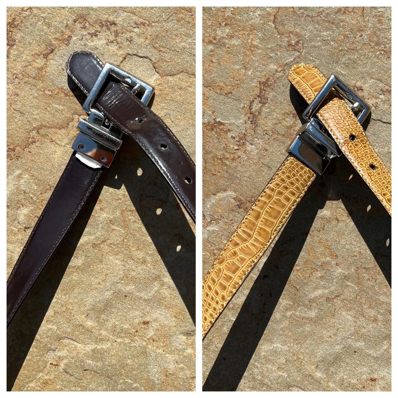 Other Y2K Reversible Tan Crocodile/Dark Brown Patent Leather Belt Size ONE SIZE - 1 Thumbnail
