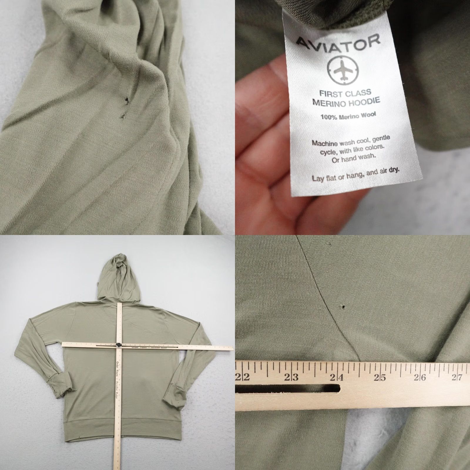 Vintage Aviator Hoodie Mens Small Green First Class Merino Wool Full Zip Sweatshirt Size US S / EU 44-46 / 1 - 8 Thumbnail