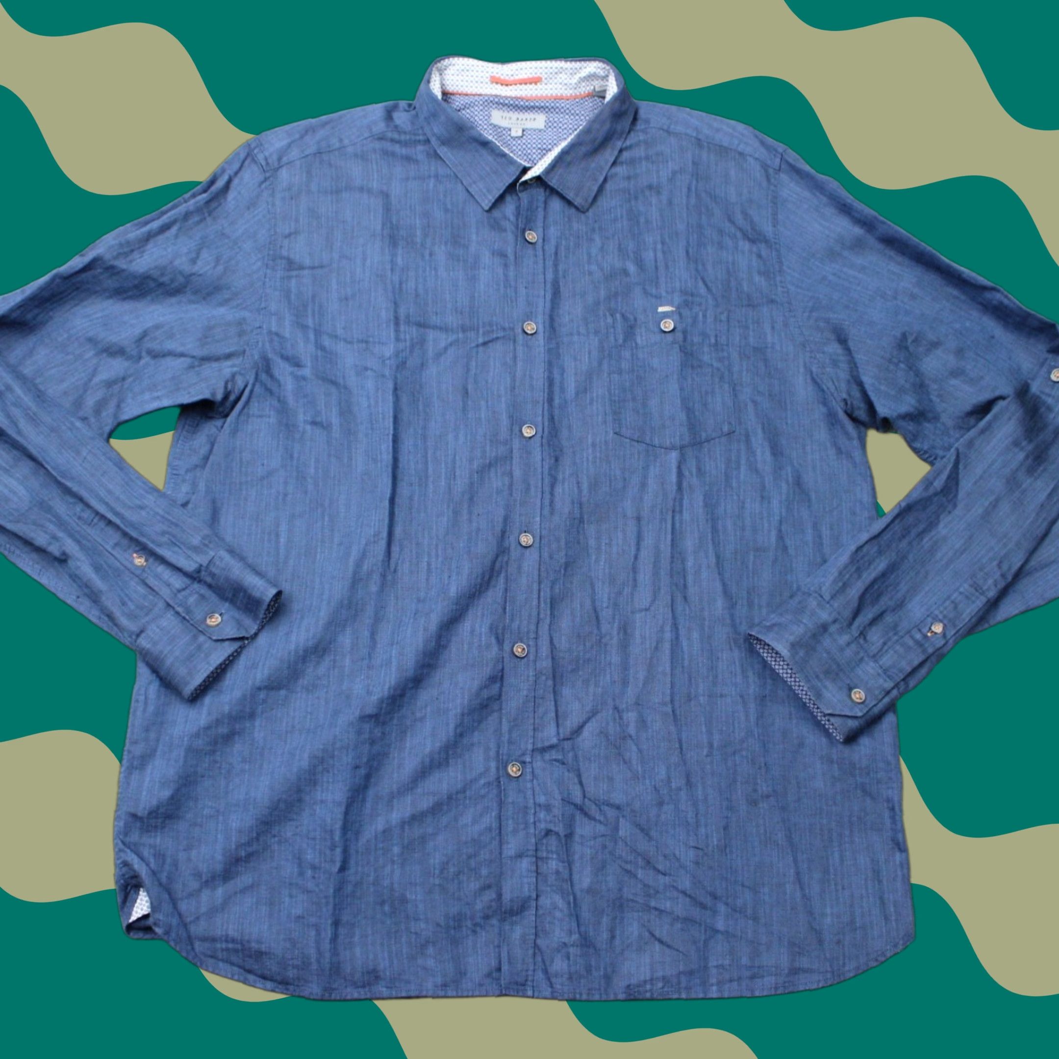 Ted Baker Ted Baker London Shirt Mens 3XL XXXL Blue Linen/Cotton Button-Up Long Sleeve Size US XXL / EU 58 / 5 - 1 Thumbnail