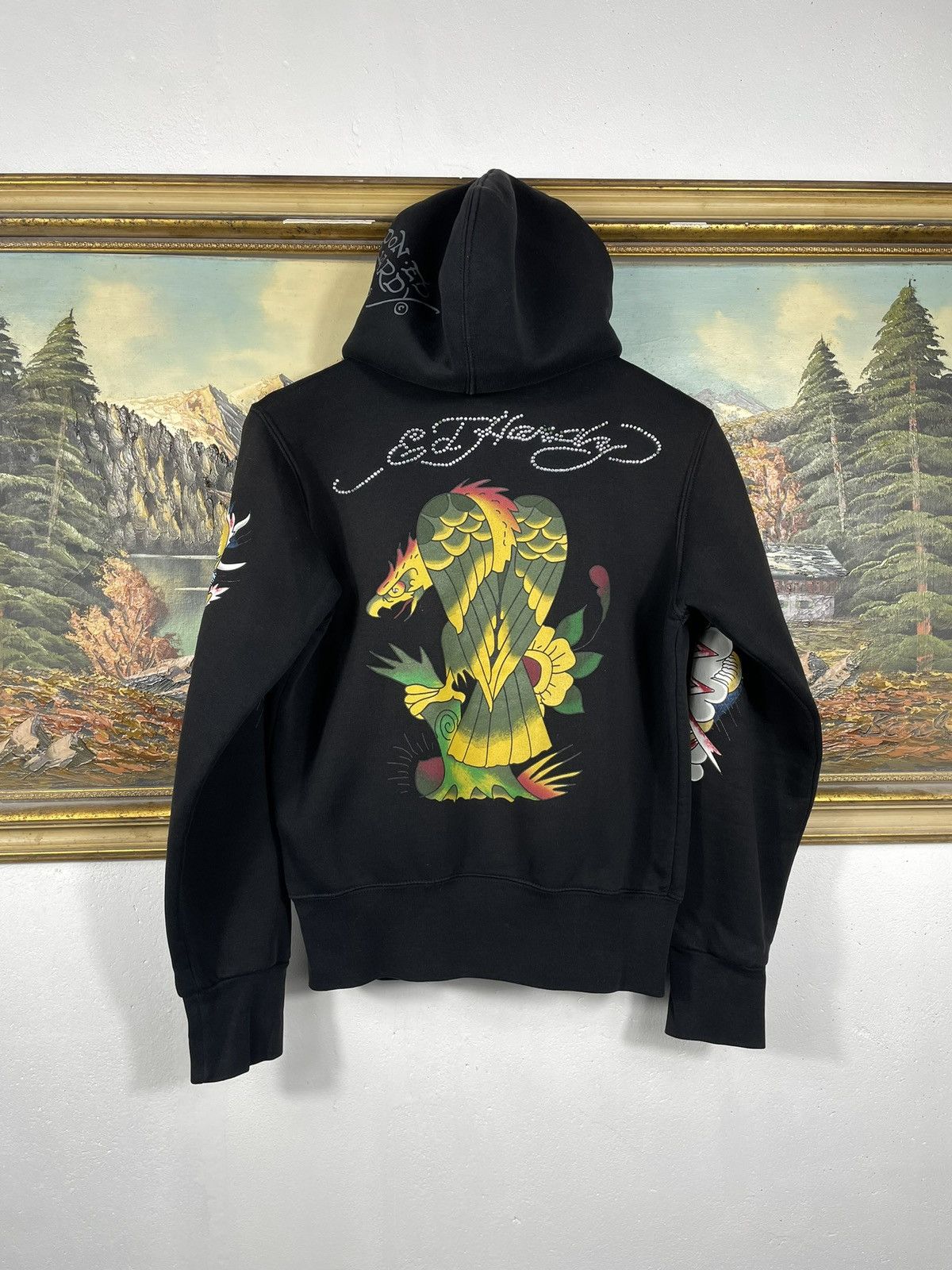 Christian Audigier × Ed Hardy × Vintage Ed Hardy Retro 00s Hoodie With Crystals Affliction Grunge Size M / US 6-8 / IT 42-44 - 1 Thumbnail