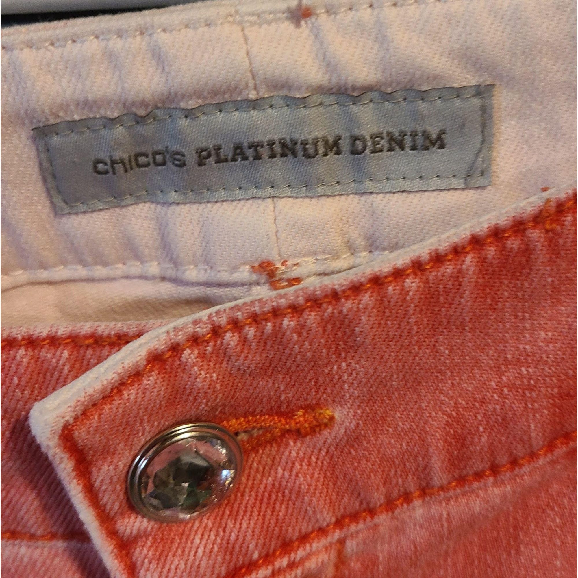 Chicos Chico's Sz 00 (XXS/2) Orange Bling Denim Capris Size 30" / US 8 / IT 44 - 4 Thumbnail