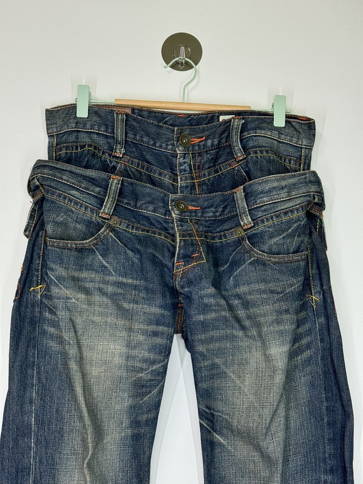 Hysteric Glamour × Japanese Brand Distressed Doube Waist Junya Watanabe Denim Jeans Size US 31 - 3 Thumbnail