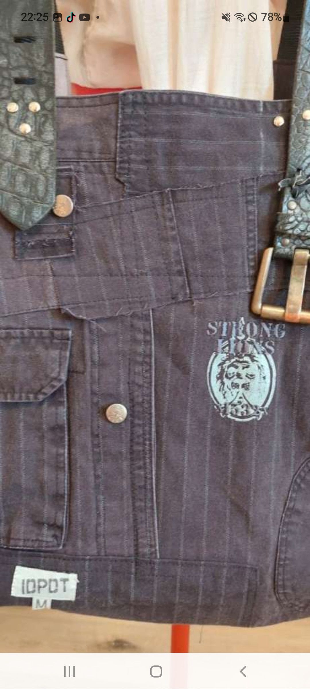 Handmade Upcycled Denim Jacket Tote with Leather Belt Straps Size ONE SIZE - 12 Thumbnail