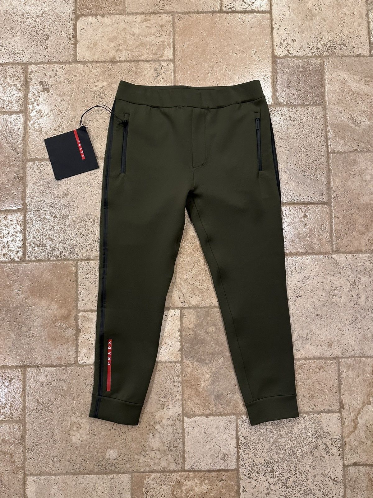 Prada Prada Neoprene Linea Rossa Logo Tech Olive Track Jogger Pant Size US 36 / EU 52 - 1 Thumbnail