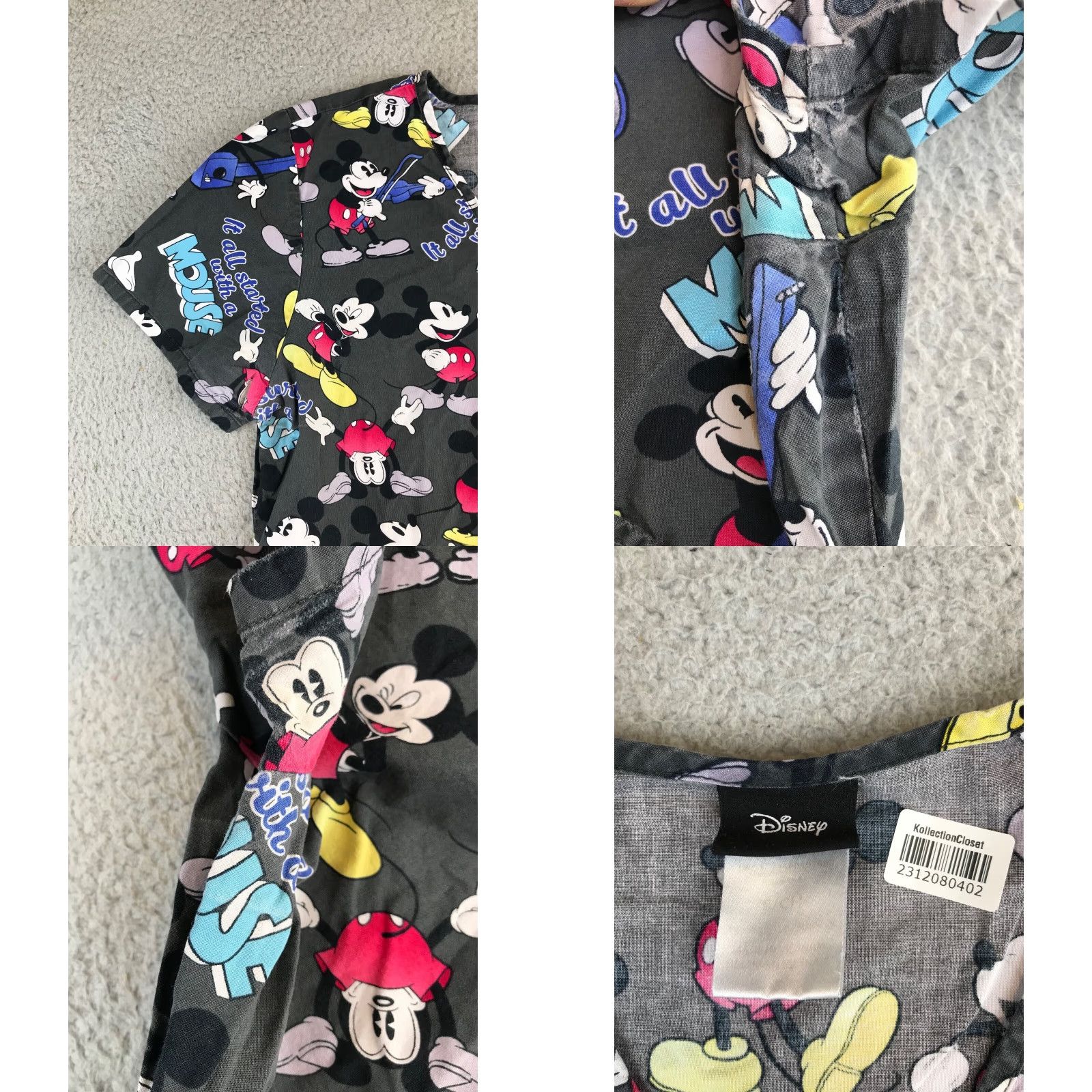 Disney Disney Mickey Mouse Scrub Top Women's Small Gray Printed Short Sleeve Pockets Size S / US 4 / IT 40 - 8 Thumbnail