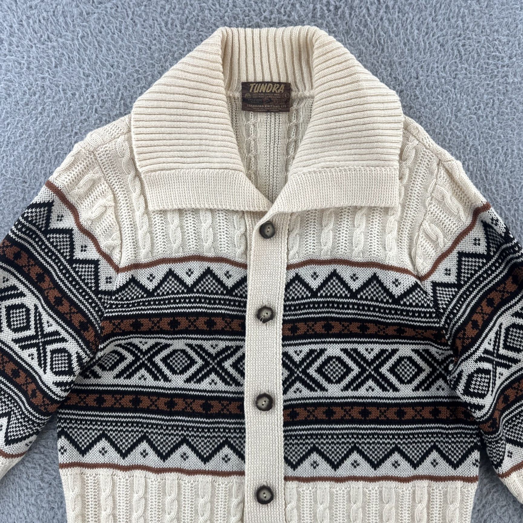 Vintage VINTAGE Tundra Mens Large Virgin Wool Button Up Cardigan Sweater Made In Canada Size US L / EU 52-54 / 3 - 5 Thumbnail