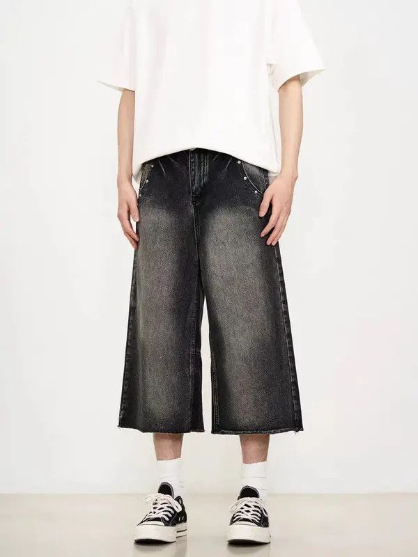 Japanese Brand VIBE baggy washed retro studded denim shorts Size US 32 / EU 48 - 4 Thumbnail