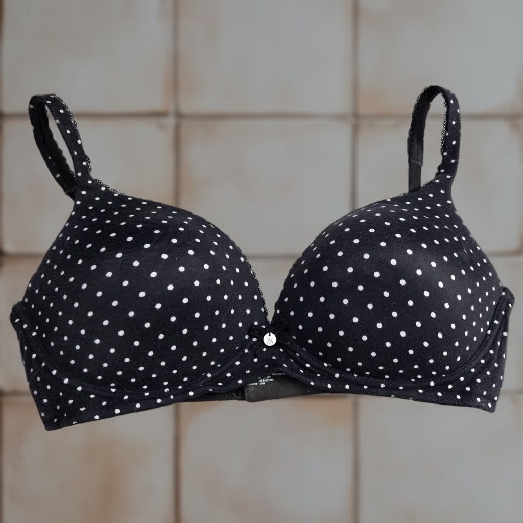Victorias Secret Victoria's Secret Wireless Bra 36D Black White Polka Dot T-Shirt Women
