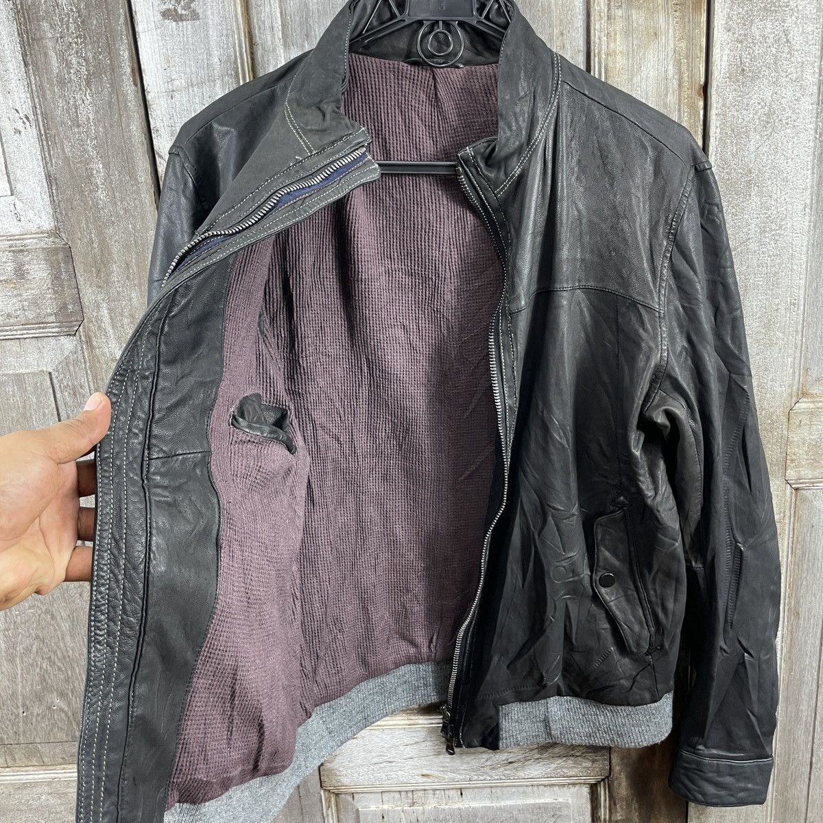 SHIPS × Ships Jet Blue Vintage Ships Japan Zipper Leather Jacket Size US L / EU 52-54 / 3 - 4 Thumbnail