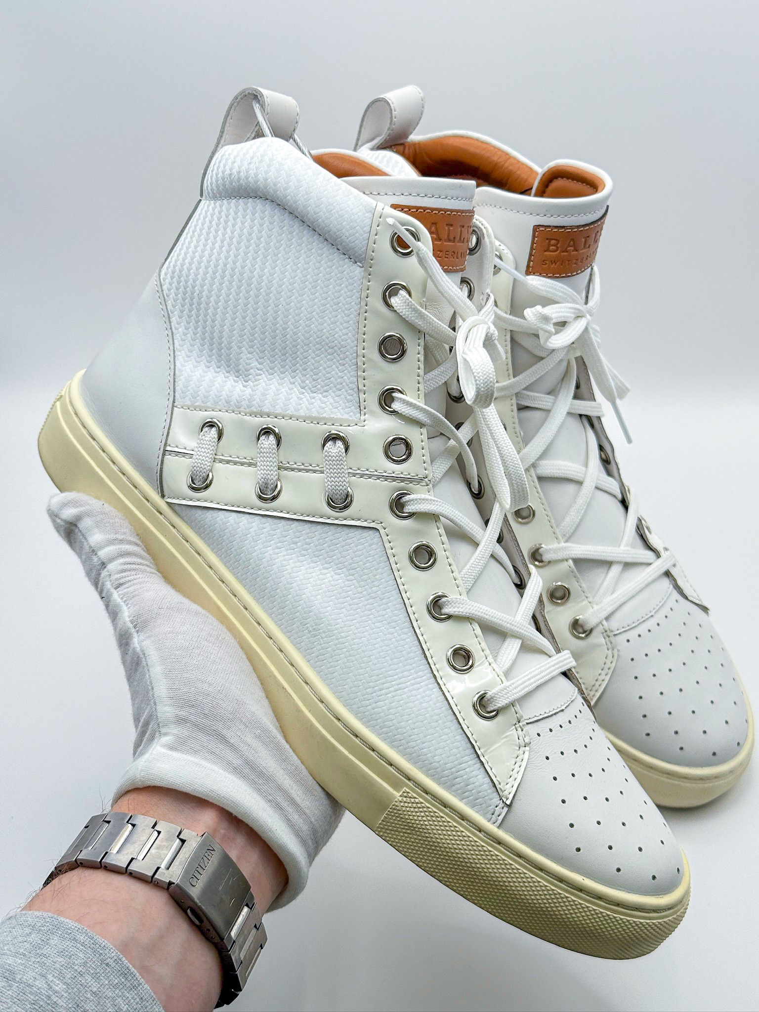 Bally Bally Hekem White Leather Lace-Up Hi-Top Sneakers Size US 9 / EU 42 - 2 Thumbnail