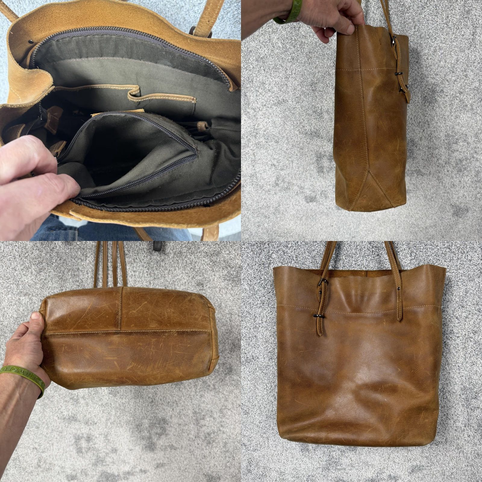 Vintage S-ZONE Distressed Leather Tote Bag Large Brown Zip Shoulder Bag Womens Size ONE SIZE - 10 Thumbnail