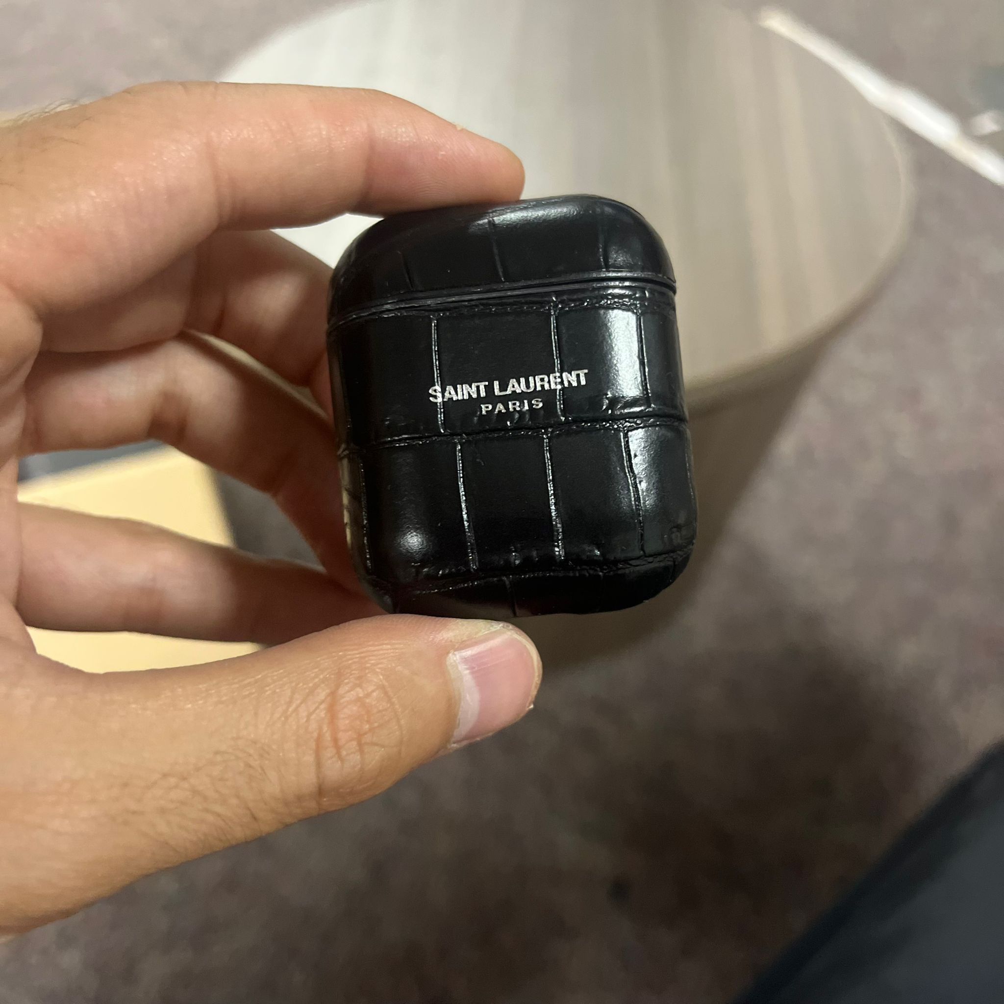 Saint Laurent Paris Airpods Croc Effect Case in Black Size ONE SIZE - 2 Thumbnail