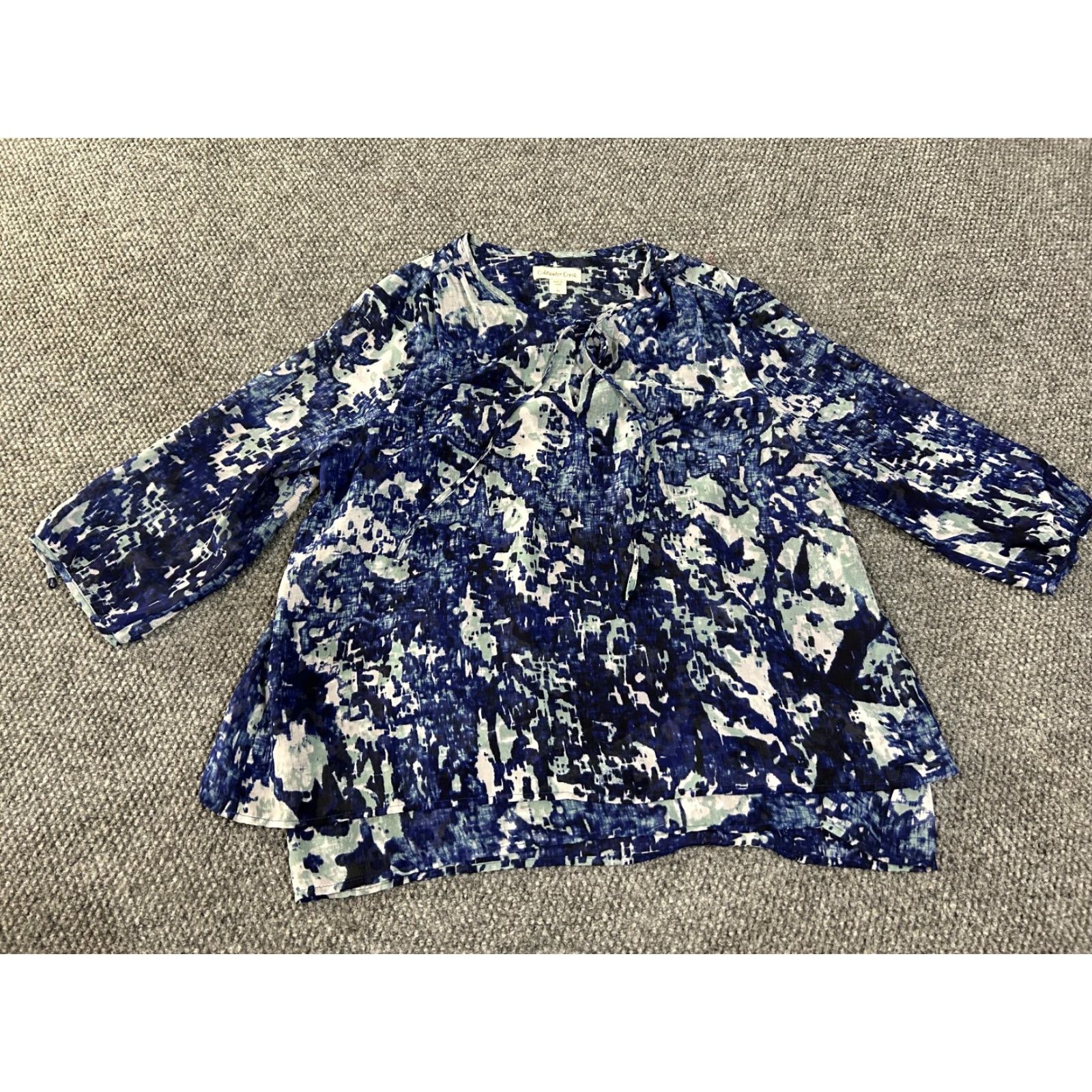 Coldwater Creek Coldwater Creek Blouse Shirt Womens Large Blue Green Abstract Knit Stretch Long Sleeve Casual Size L / US 10 / IT 46 - 2 Thumbnail