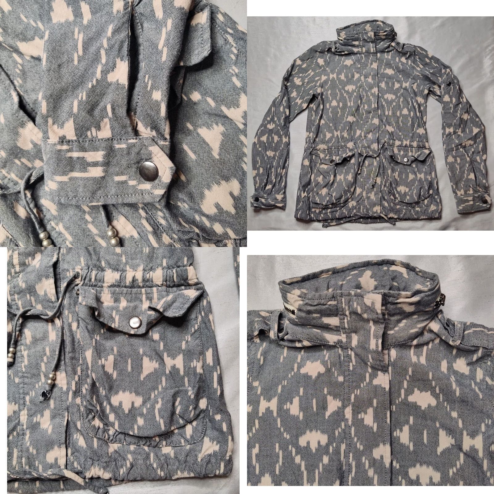 Obey VINTAGE OBEY Propaganda Women 4 (XS) Gray Abstract Cotton Snap Hooded Utility Jacket Size S / US 4 / IT 40 - 8 Thumbnail