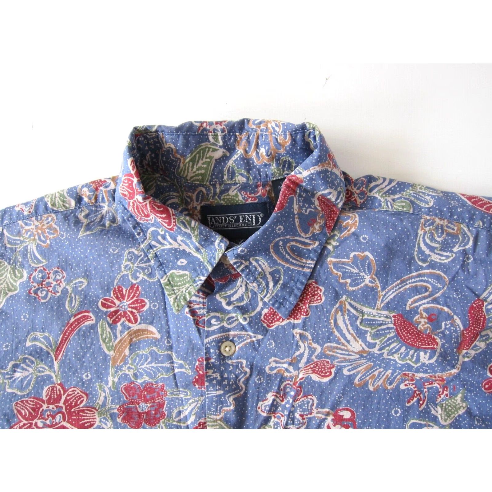 Lands' End VINTAGE Lands' End Button-Down Shirt M Men Floral Bird Cotton Blue Red Green 100% Cotton Short Sleeve Shirt Size US M / EU 48-50 / 2 - 3 Thumbnail