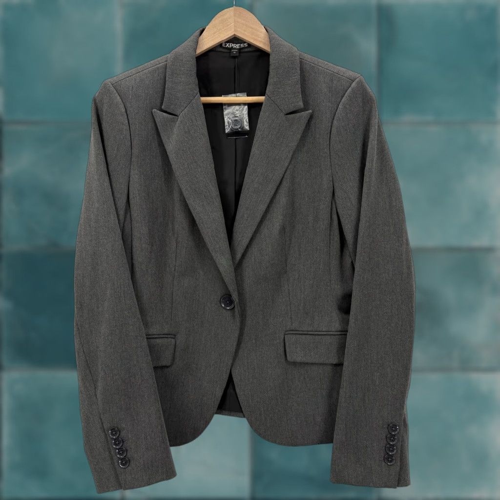 Express Express Blazer Womens 10 Gray Tailored Stretch Lined Business Suit Jacket Formal Size L / US 10 / IT 46 - 1 Thumbnail