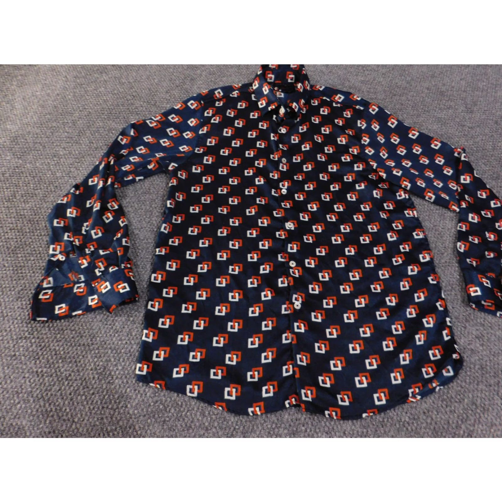 Zara Zara Shirt Mens Large Blue Geometric Print Regular Fit Button Up Long Sleeve Dress Shirt Size 42R - 3 Thumbnail