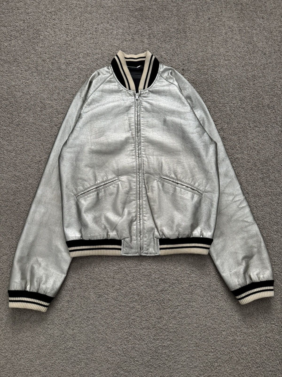 Saint Laurent Paris SS14 Metallic Silver Teddy Bomber Jacket | Grailed