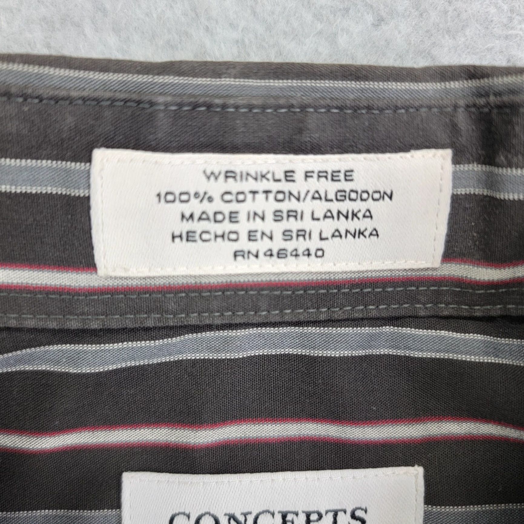 Vintage VINTAGE Concepts by Claiborne Dress Shirt Mens 16.5 34-35 Gray Red Striped Wrinkle Free Size 46R - 3 Thumbnail