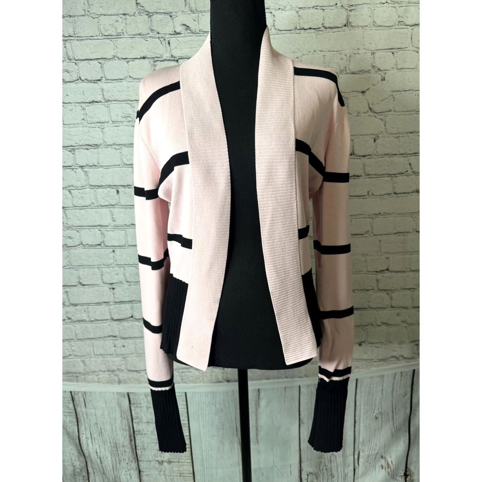Brandblack VINTAGE Cyrus Pink and Black Striped Open Front Cardigan Sweater Women L Pink Striped Cardigan sweater with stripes and open front Mens? Size L / US 10 / IT 46 - 4 Thumbnail