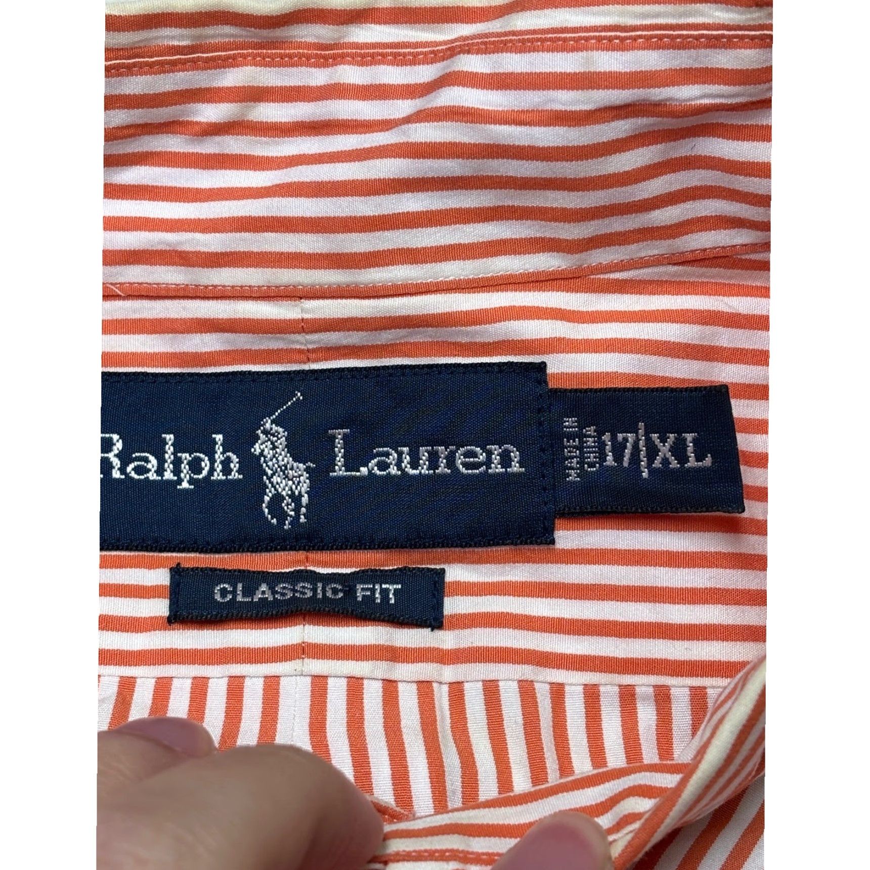 Ralph Lauren Ralph Lauren Button-Up Shirt Striped Classic Fit Orange White Mens 17XL XL Long Sleeve Button-Down Collared Pockets Embroidered Polo Big Pony Size US XXL / EU 58 / 5 - 4 Thumbnail