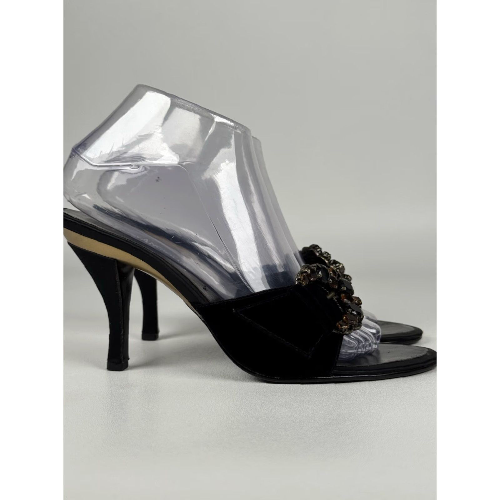 Vintage VINTAGE Enzo Angiolini Black Gold Bejeweled Open Toe Heels Pump Size 7.5 Women Size US 8 / IT 38 - 2 Thumbnail