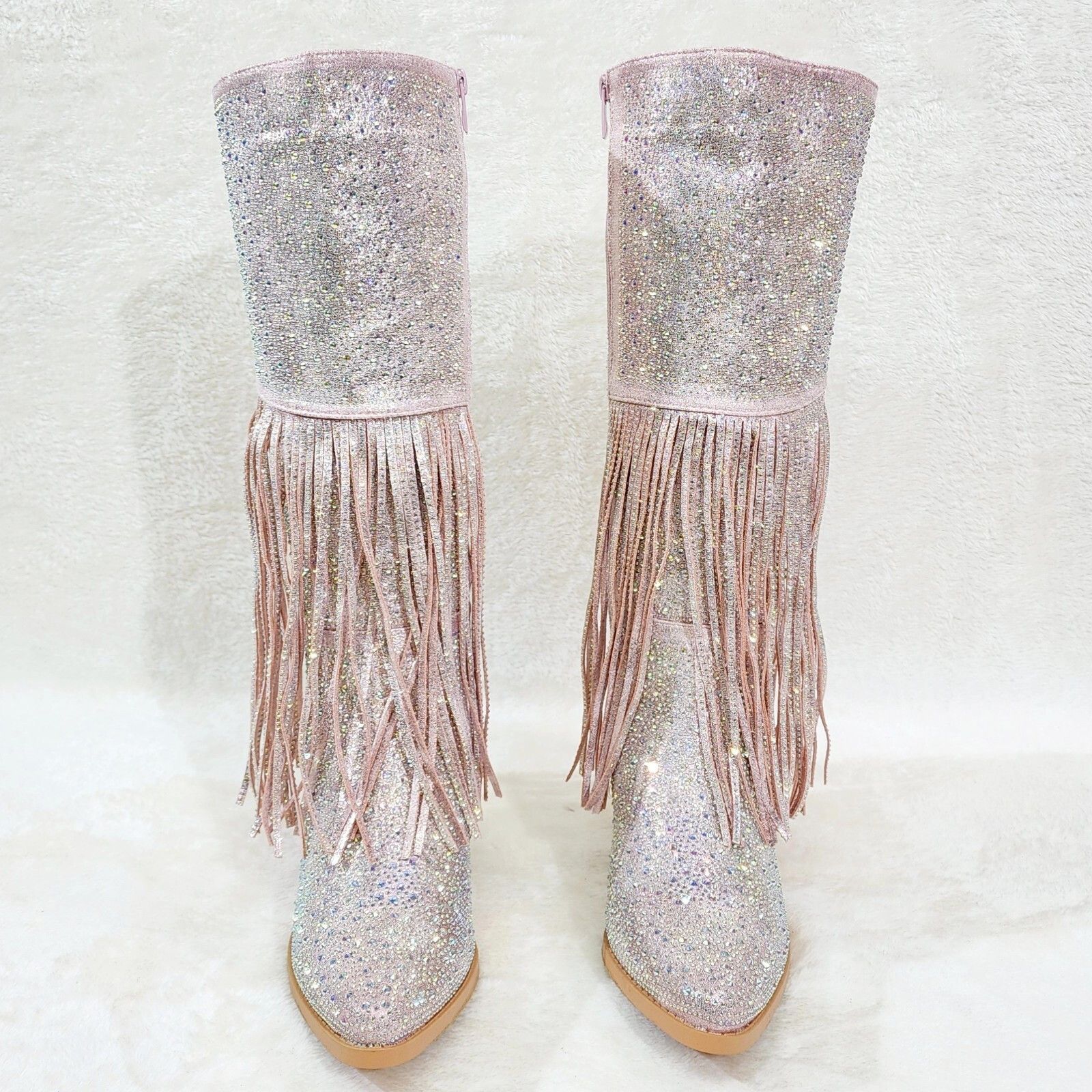Other Western Diva Baby Pink Asymmetrical Fringe Rhinestone Glam C Size US 8.5 / IT 38.5 - 9 Thumbnail