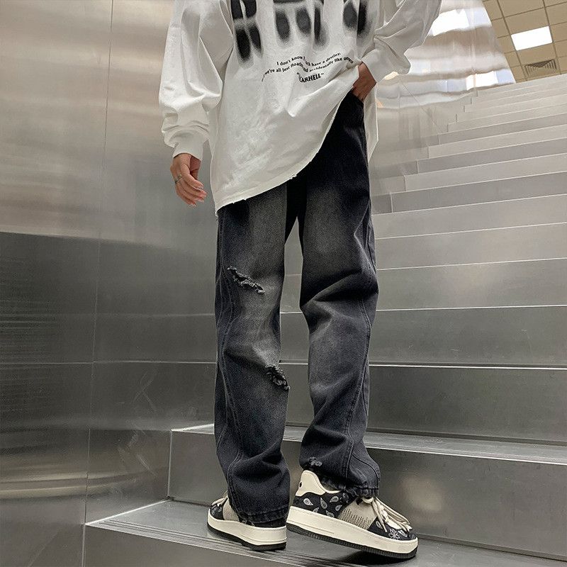 Japanese Brand Men's American retro straight wide-leg ripped jeans Size US 32 / EU 48 - 4 Thumbnail