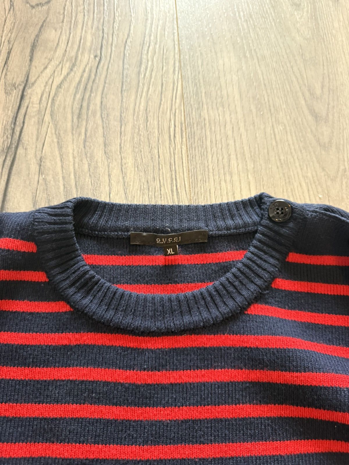 Gucci Gucci Navy Wool Sweater with Red Breton Stripes Size US XL / EU 56 / 4 - 2 Thumbnail